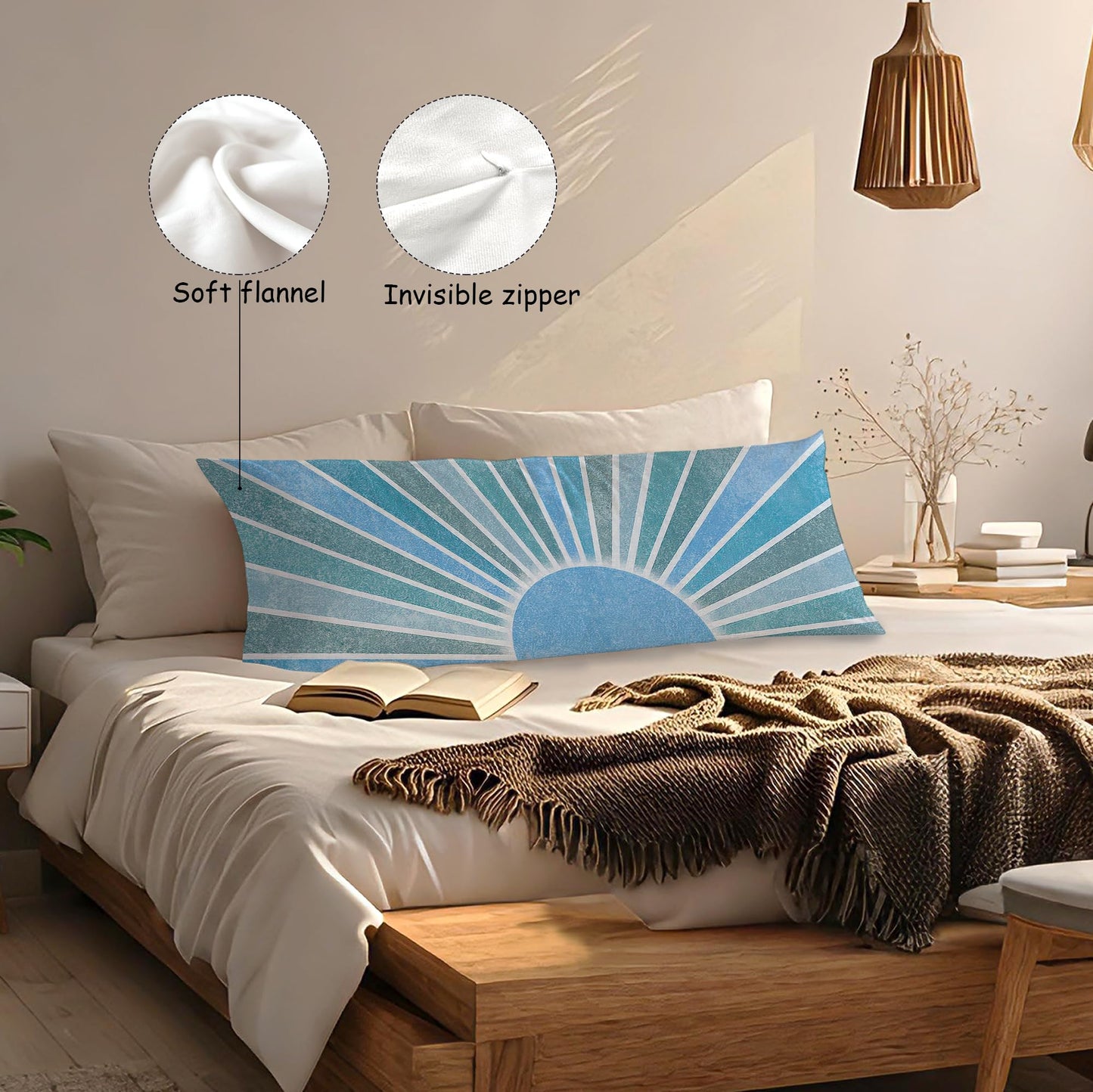 Boho Sun Sunshine 21x54 Body Pillow Cover Case, Modern Neutral Boho Horizontal Sun Sunset Sunrise Decorative Long Hug Pillow Cases for Bed Couch BST220