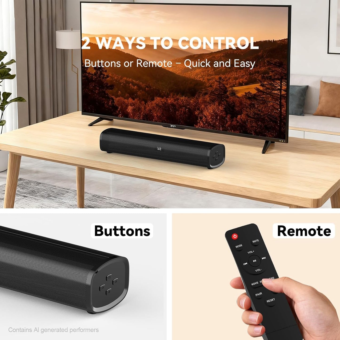 HDMI Sound Bar Smart TV, Home Theater Surround Sound Bars, TV Speakers Sounds Bar Bluetooth HDMI AUX OPT COAX USB Home Audio Surrounds Sounds System For PC Projector Game Movie/Music/News, Black DD1210