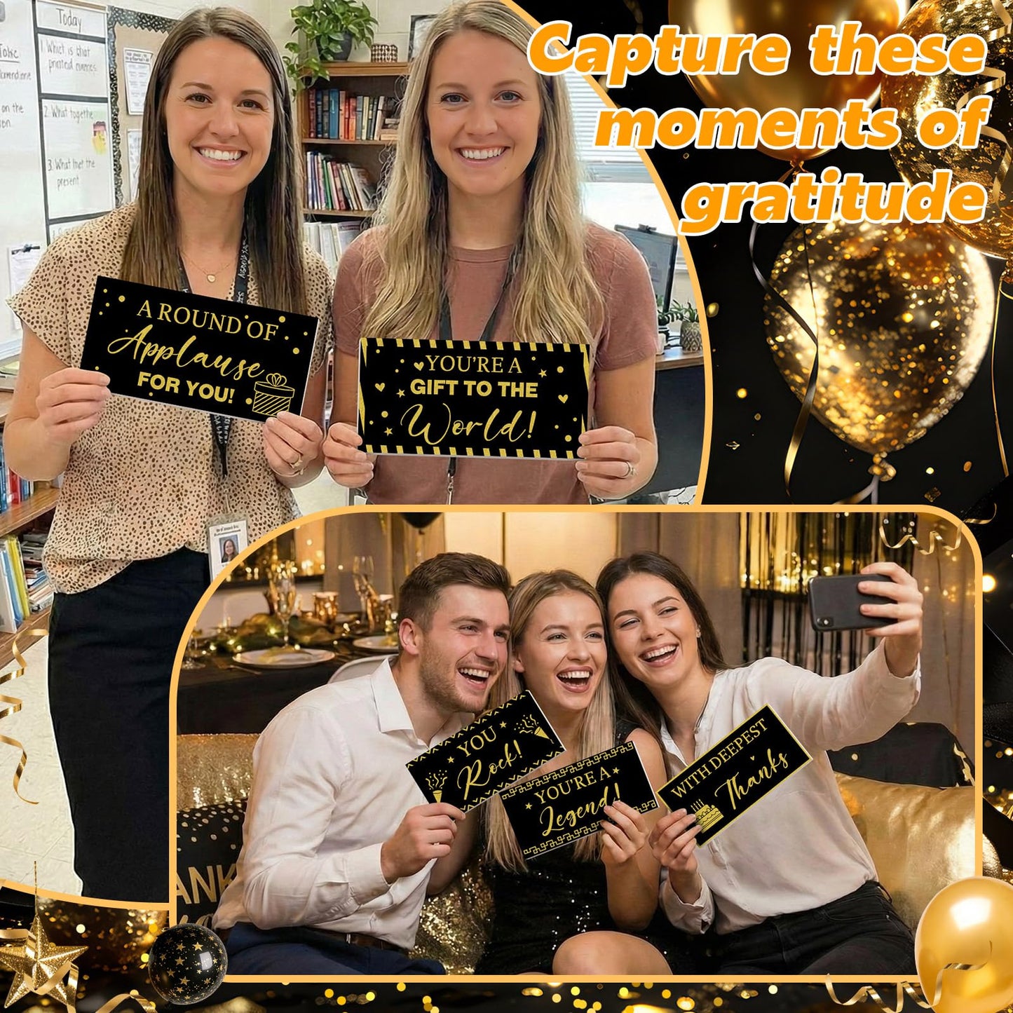Tinlade 24 Designs Employee Appreciation Decorations Photo Booth Props We Appreciate You Blue Gold Thank You Party Decor Prop PVC Double Sided Selfie Signs for Staff Volunteer Retirement Teacher Nurse BST326H
