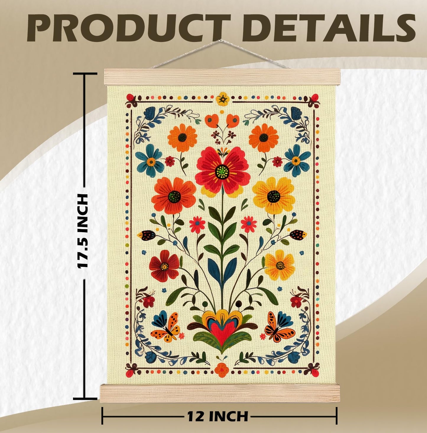 SPBL&L Green Boho Floral Mexican Wall Art, Abstract Flower Poster Hanger Frame, Burnt Orange Terracotta Botanical Hanging Canvas Pictures Prints Wall Decor for Home Bedroom, 12x16 Inch Set of 2 BST202