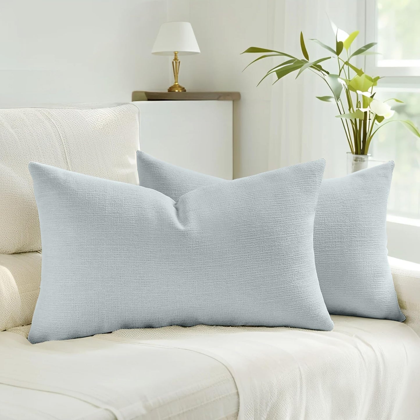HAUSSY Pack of 2 Faux Linen Pillow Covers 26x26 Inch, Decorative Throw Pillows Soft Boho Neutral Cushion Covers Home Decor Modern Pillowcase for Couch Living Room Sofa Bed, Natural Linen (Covers Only) BST220