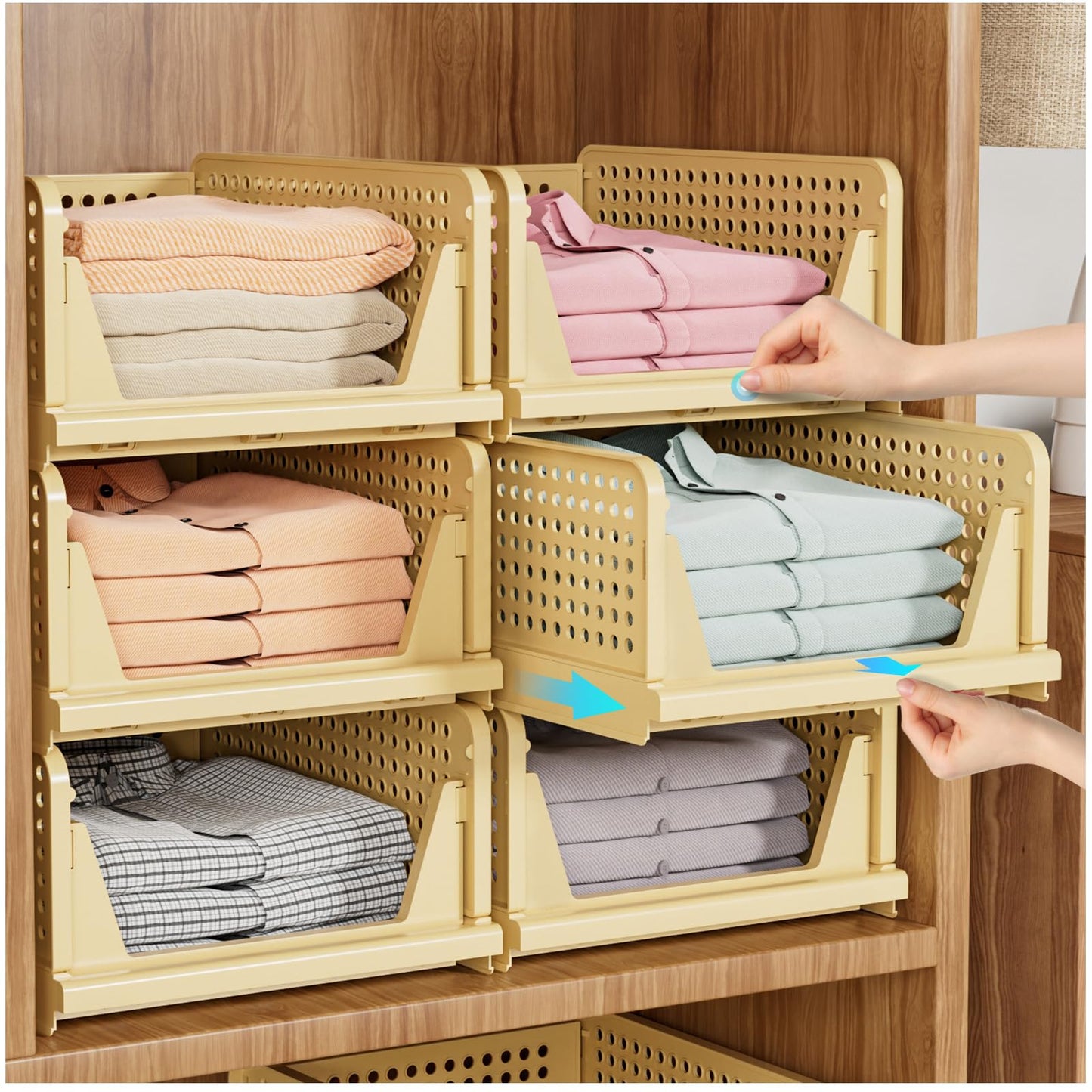 SNSLXH 5 Pack Stackable Closet Storage Basket, Multifunctional & Foldable Closet Organizer N28