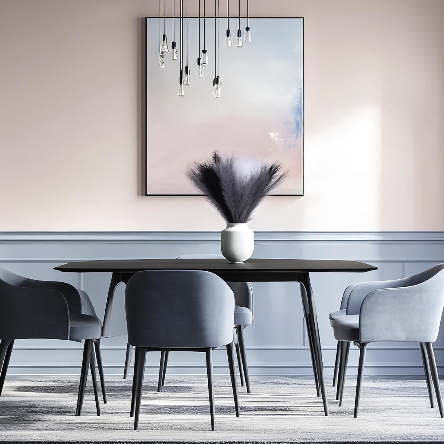 Black Pampas Grass Decor, 17.7 Inch 6pcs for Home Wedding Party, Small Vase | Artificial Pampas Grass in Fluffy Grey and White Short Stems, Durable No Shedding, Vase Filler for Table Centerpieces BST202