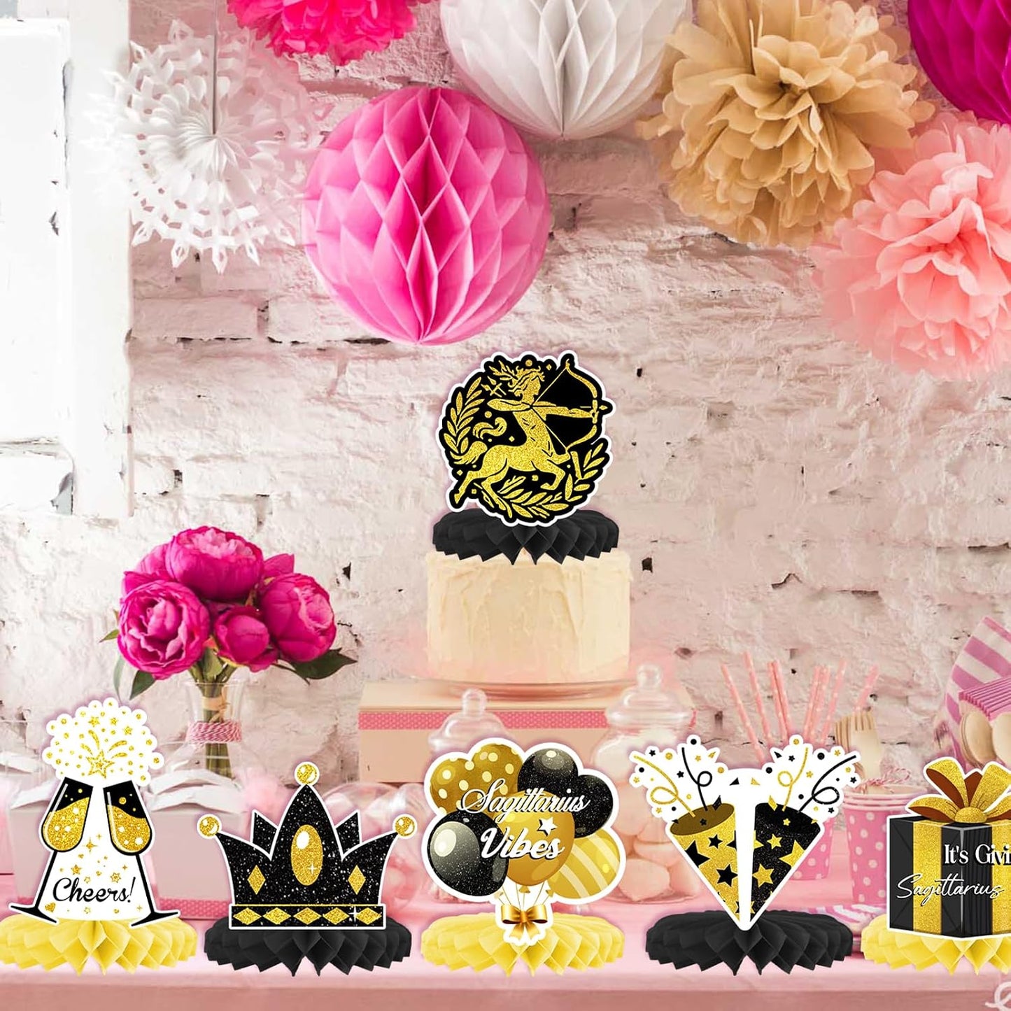 Sagittarius Birthday Honeycomb Centerpieces Party Decorations, Black Gold Zodiac Sagittarius Honeycomb Centerpieces for Horoscope, Astrology November December Bday Party Decorations, Favors BST220