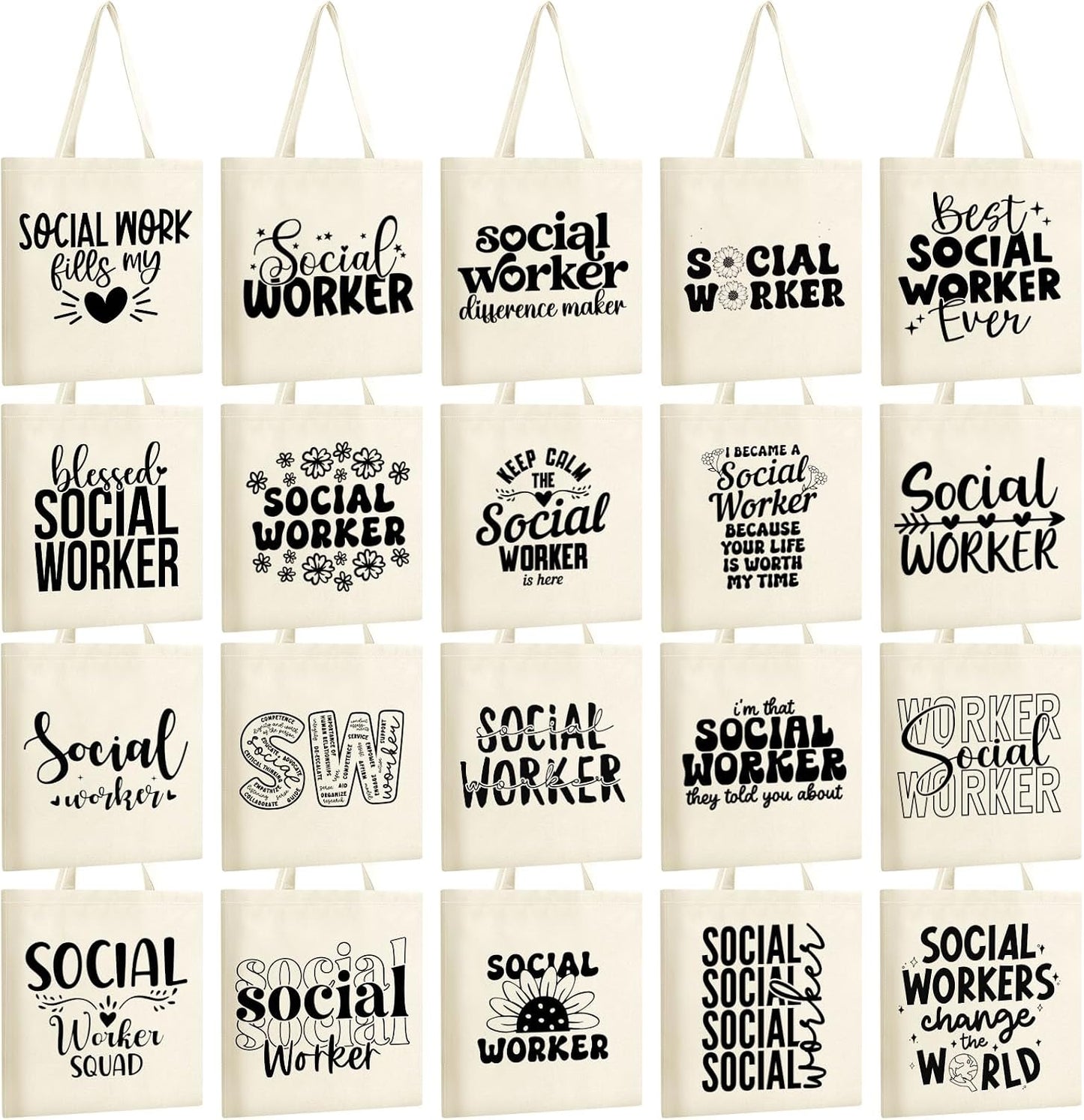 Paterr 20 Pcs Social Worker Appreciation Gift for Women Thank You Social Worker Gifts Canvas Tote Bag Bulk(White) BST326H