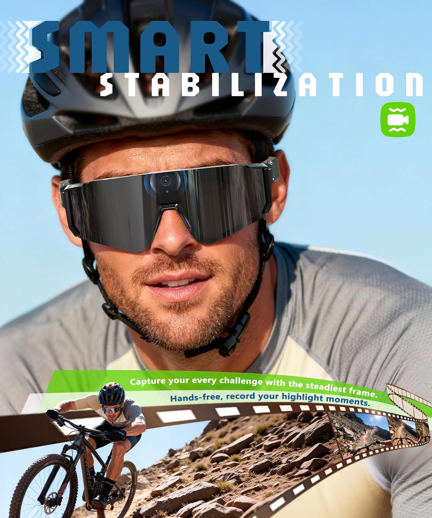 V06 Smart Glasses for Men, Sport AI Camera with EIS+Gyro Stabilization, Polarized Lenses for Cycling, Dual-Mic Noise Cancelling, IP66 Weatherproof, 4GB RAM, AI Glasses with Chat GPT
