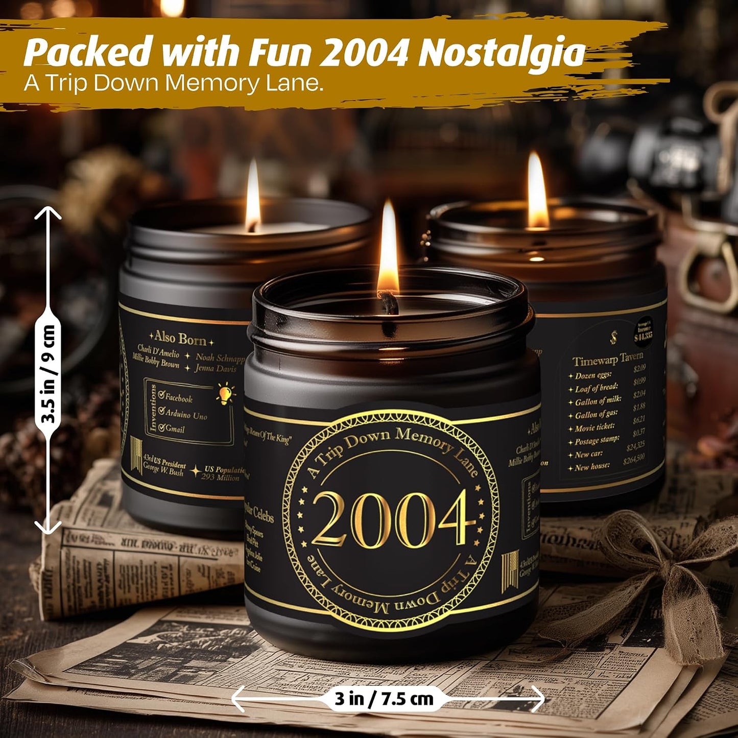 Birth Year Candle - 2004 Birthday Gifts for Men - Soy Candle 22nd Birthday Gifts for Him, 22nd Presents for Men - Smoked Vanilla & Sandalwood Scent, 8oz Reusable Jar, 40Hr Burn Time BST220