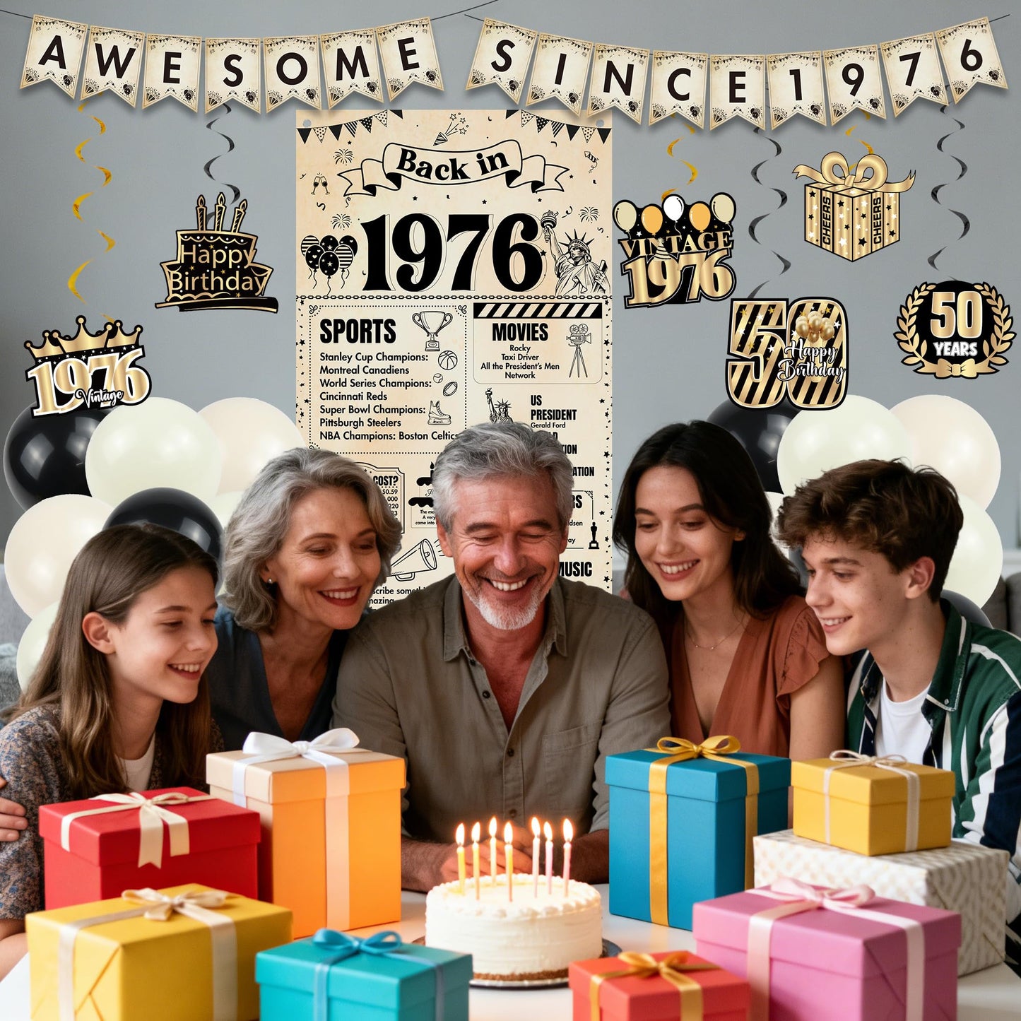 Happy 40th Birthday Decorations Men - 27 Pcs Retro Newspaper Theme Awesome Since 1986 Letter Banners Hanging Swirls Backdrop Latex Balloons for Men Women 40 Years Old Birthday Party Decor Supplies BST326L