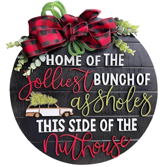 National Lampoon's Christmas Vacation Decoration, Christmas Wreath Decoration for Front Door, Outdoor Christmas Decorations Indoor Wooden Hanging Sign (Black) BST220