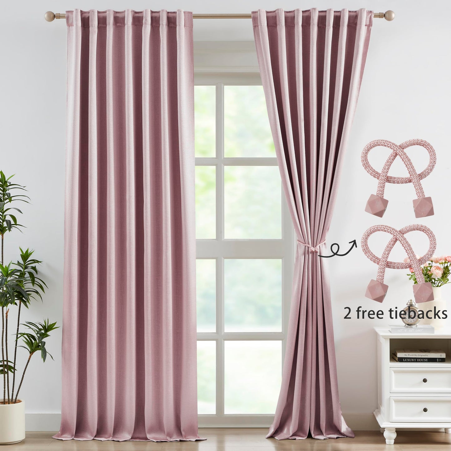 Bujasso Gray Jacquard Blackout Window Curtain Panels, 54" Wx84 Lx2 | Back Tab Rod Pocket with Magnetic Tiebacks,Thermal Insulated,85% Room Darkening Light Blocking Drapes for Bedroom Living Room BST326H