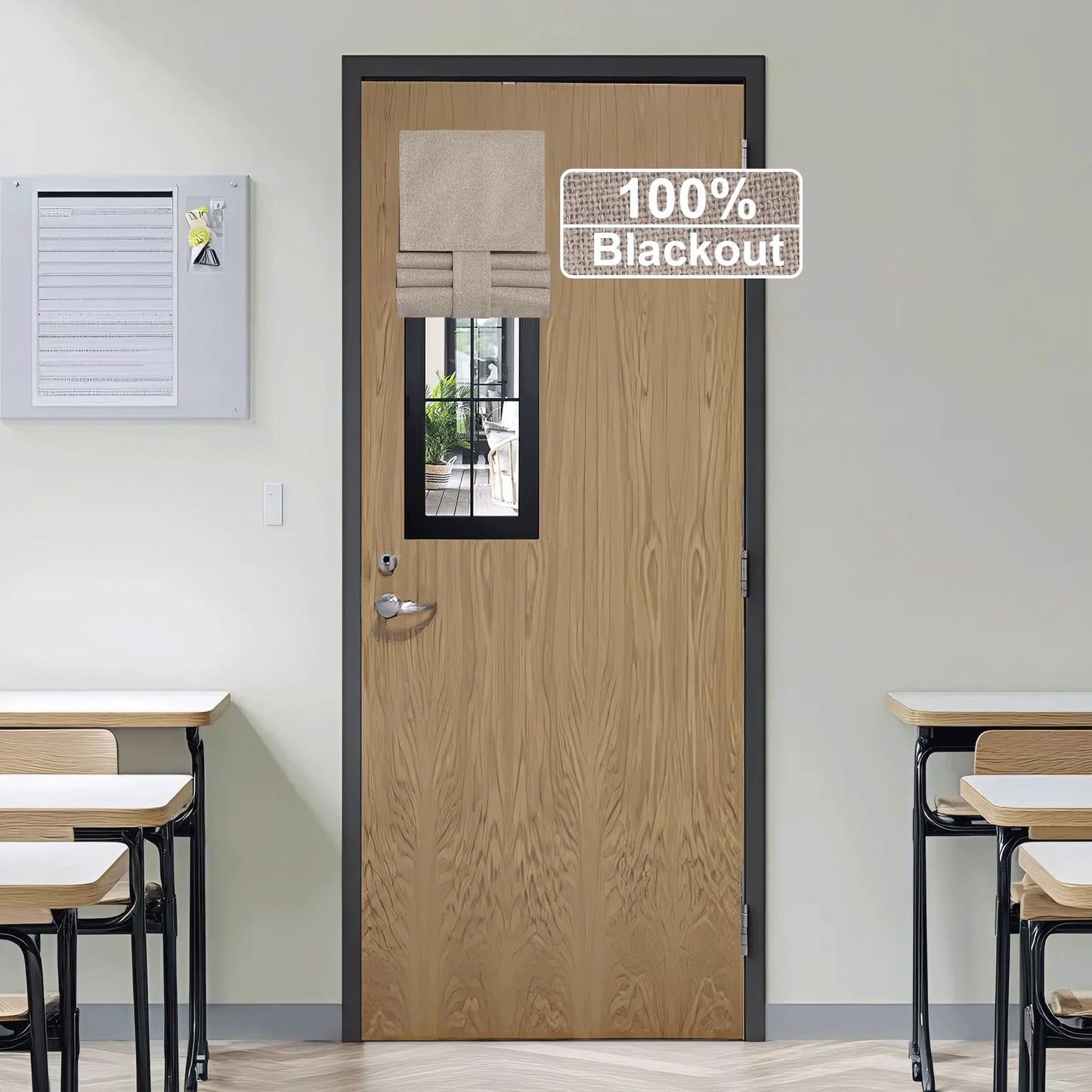 RYB HOME Grey Classroom Door Linen Curtain for Small Window, 100% Blackout Shades Lightweight for French Door Window, W 8 x L 36 Room Darkening Privacy Curtains Tie up Shade, 1 Panel BST220