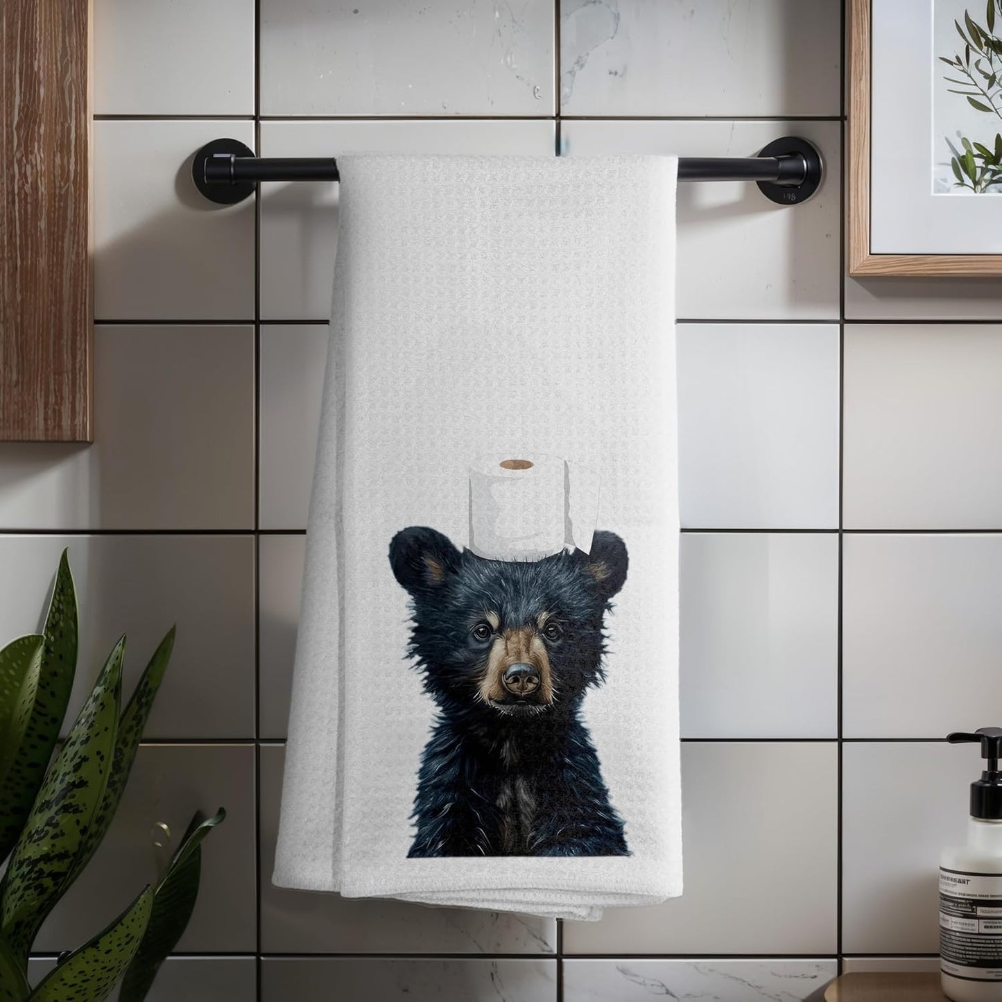 Black Bear Bathroom Hand Towels, Wild Animal Black Bear Hand Towels for Bathroom Washroom Restroom Decor, 16x24 Inch, A012 BST326L