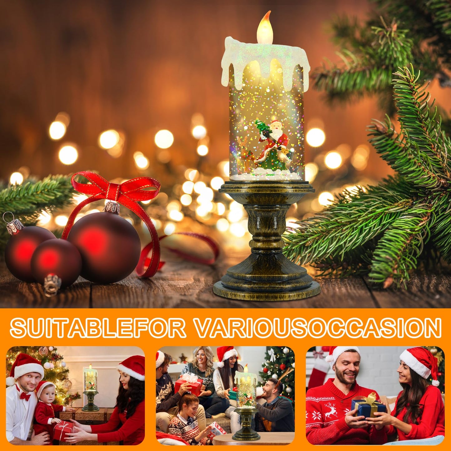 AOMIL Christmas Flameless Candles, Flickering LED Candles with Timer, Snow Globe Candle Lights for Christmas Decorations BST220