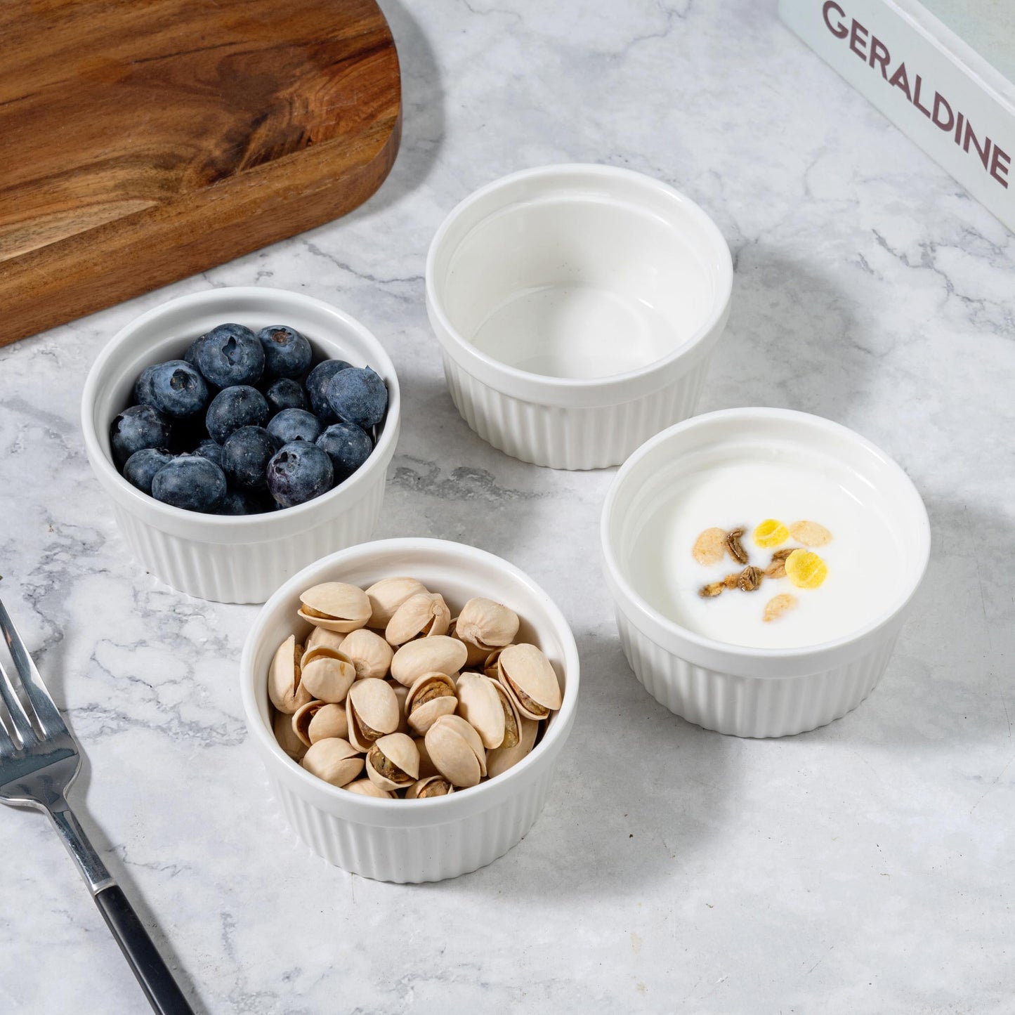 4oz Ramekins Set of 4,Creme Brulee Ramekins Oven Safe,Ceramic Custard Cups Ramiken for Baking,Souffle Ramekin Bowls for Pudding Ice Cream,Blue BST220