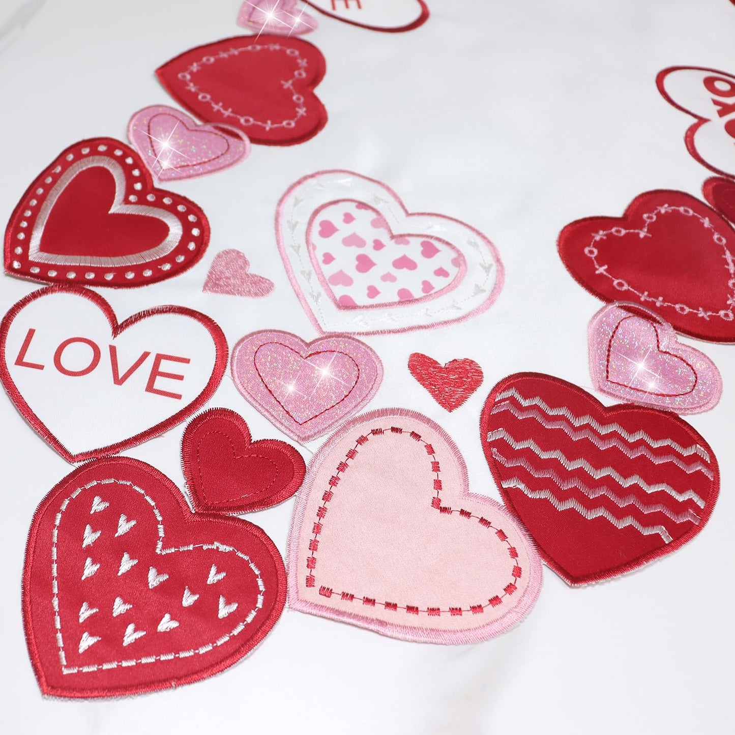 Valentines Table Runner Embroidered Red Love Heart Pink Valentines Day Runner for Table Decorations 54 inches Long Sparkle Cut Out Wedding XOXO BST202