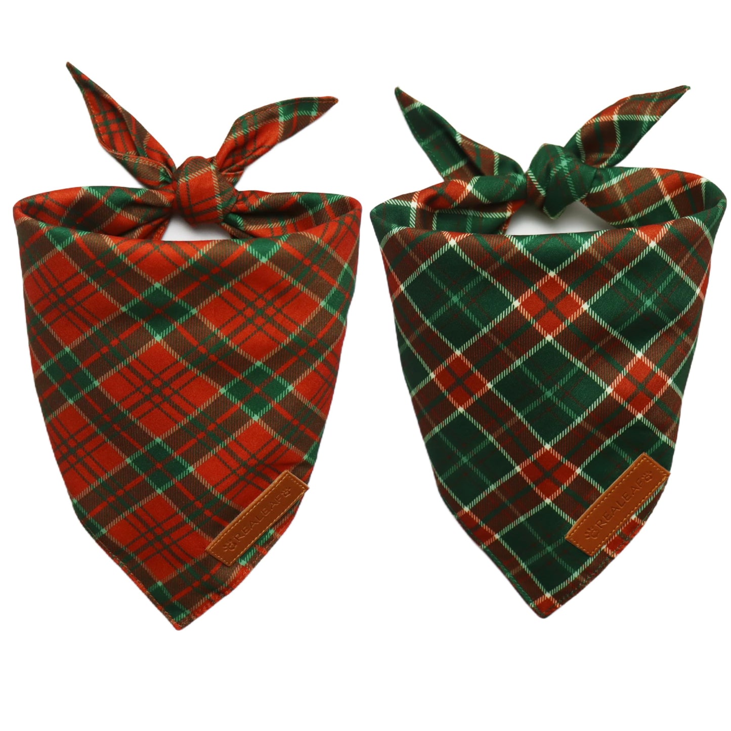 Realeaf Fall Thanksgiving Dog Bandanas 2 Pack, Orange Plaid Pet Scarf for Boy and Girl, Premium Durable Fabric, Holiday Halloween Bandana for Large and Extra Large Dogs (X-Large) WN420