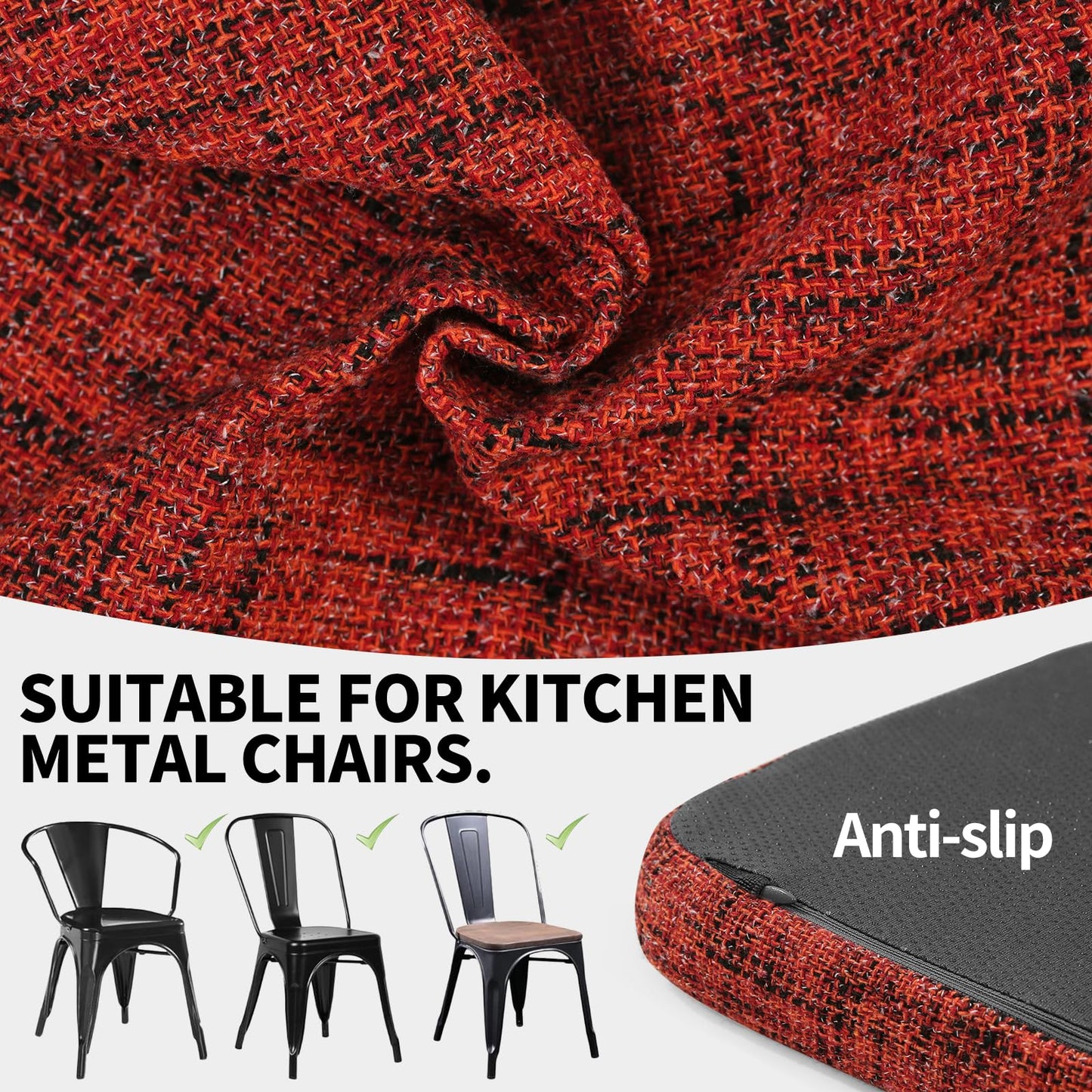 SINOSSO Memory Foam Bar Stool Cushions 4 Pcs, Modern Interwoven Style Magnetic Small Chair Pads Use for Cafe Bistro Stackable Metal Stool (Square, Red, 4) BST220
