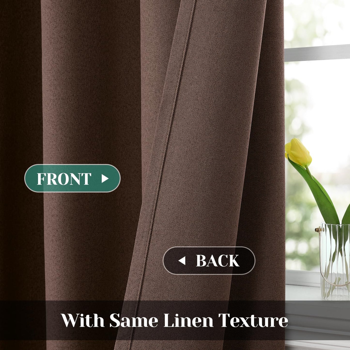 HOMEIDEAS 100% Ivory Cream Linen Blackout Curtains for Bedroom, 52 x 96 Inch Length 2 Panels Faux Linen Thermal Insulated Black Out Grommet Window Drapes for Living Room BST202