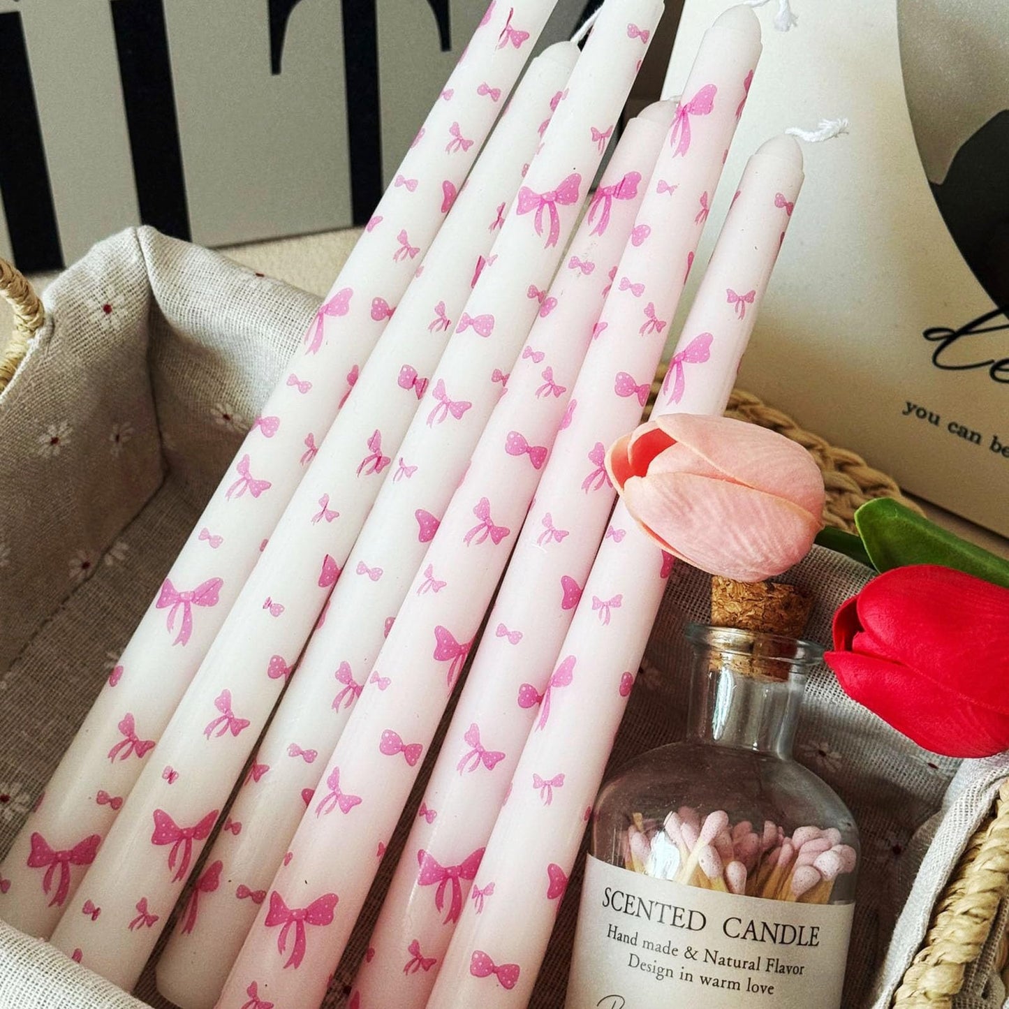 10 Inch Decorative Taper Candles, 4 Pack Birthday Balloon Print Candlesticks, Unscented Dripless Candles with Long Burn Time for Party, Holiday Table & Home Decor BST326H