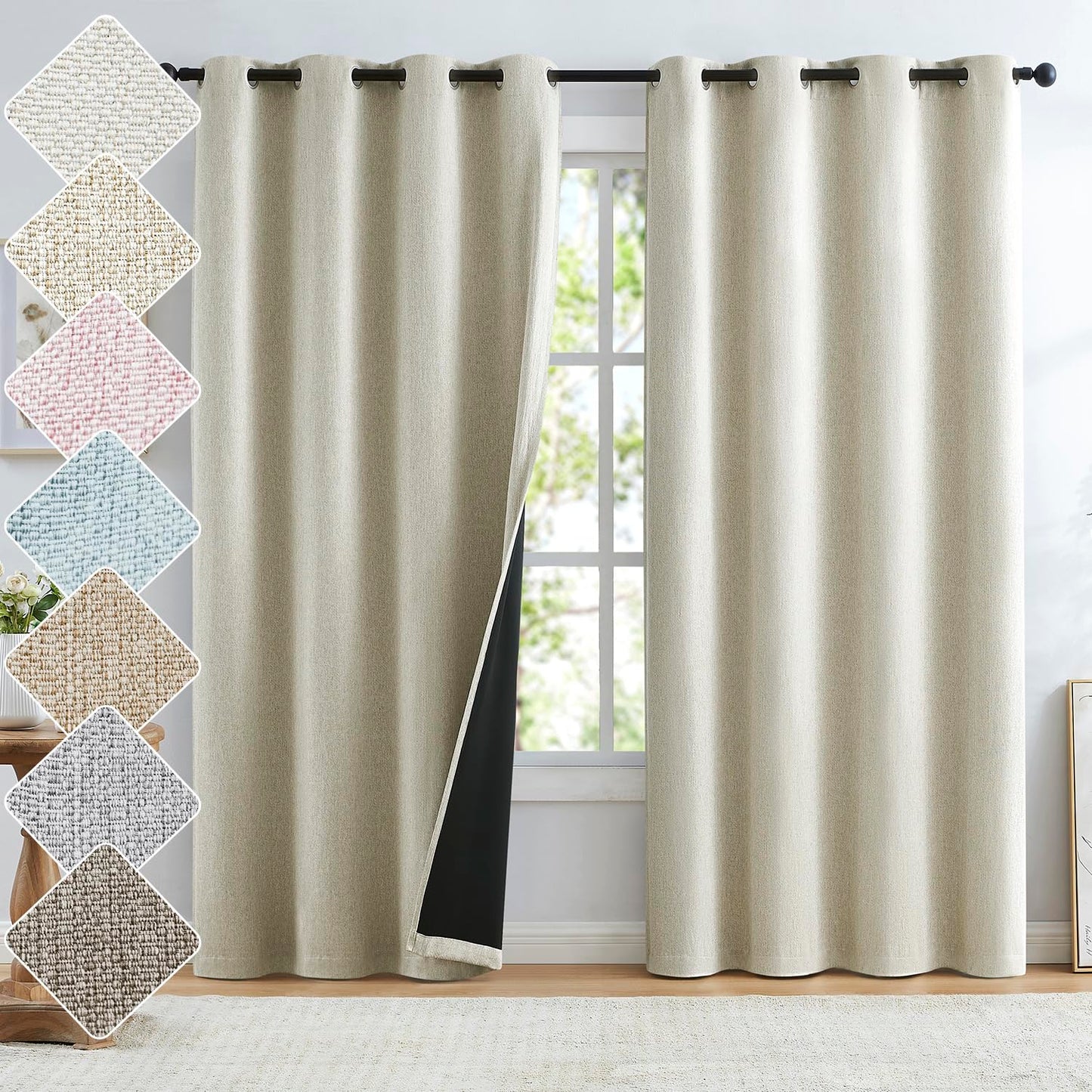 Grey Full Blackout Linen Curtains 84-inch-Long Thermal Insulated Noise Reducing Bedroom Drapes Rustic Farmhouse Triple Weave Window Treatment Set for Theatre, Nursery, 40"x84"x2, Grey BST202