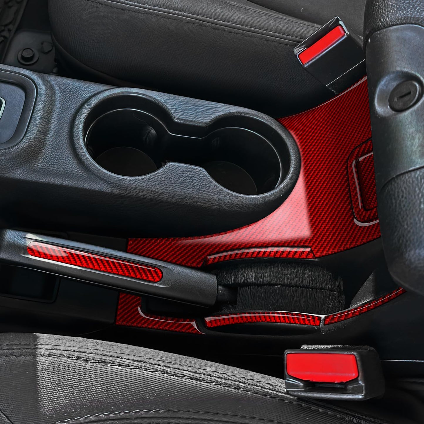 Car Gear Shift Lower Panel Sticker Carbon Fiber Decal Interior Trim Cover for Jeep Wrangler 2011 2012 2013 2014 2015 2016 2017 Accessories (Red) BST220