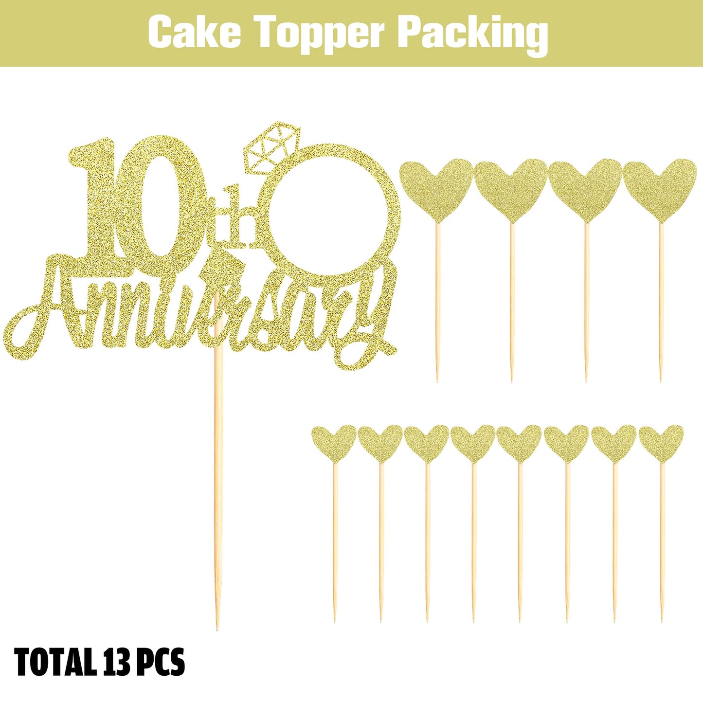 Sumerk 13 PCS Gold Glitter 55th Anniversary Cake Topper Happy 55th Anniversary Wedding Anniversary Cake Decorations BST220