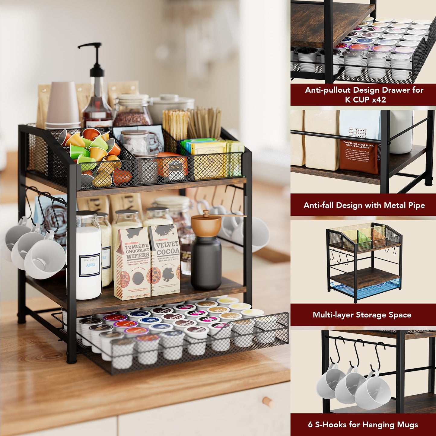 Homsorout Coffee Bar Organizer - Countertop Coffee Station N28