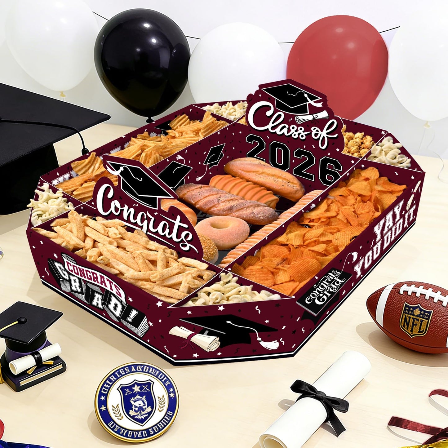 Gatherfun 2026 Graduation Party Supplies Kit - Class of 2026 Decor Set with Congrats Grad Food Trays, Graduation Decorations & Favors for a Memorable Grad Party（Red & Black） BST326H