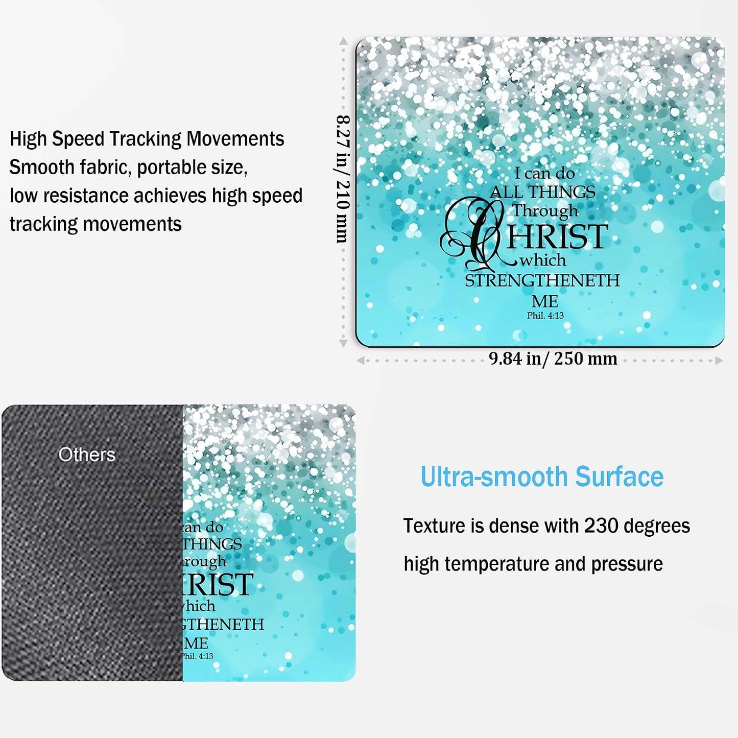 Square Mouse Pad with Non-Slip Rubber Base,Washable Square Cloth Mousepad, Non-Slip Rubber Base for Wireless Mouse for Computers, Laptop, Gaming, Office & Home WN420