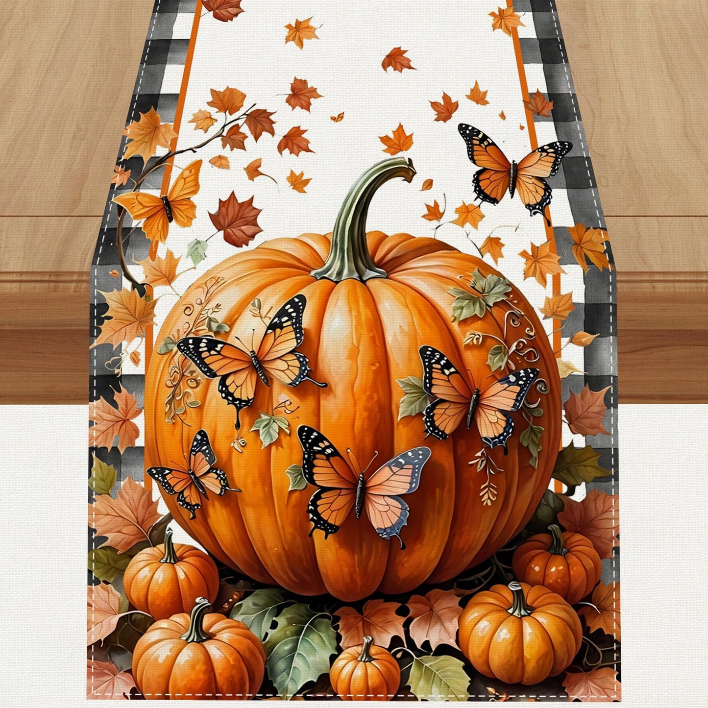 Linen Fall Placemats Set of 4 Fall Table Mats Farmhouse Pumpkin Butterfly Decor for Home Autumn Thanksgiving Home Kitchen Dining Room Table Decorations BST220