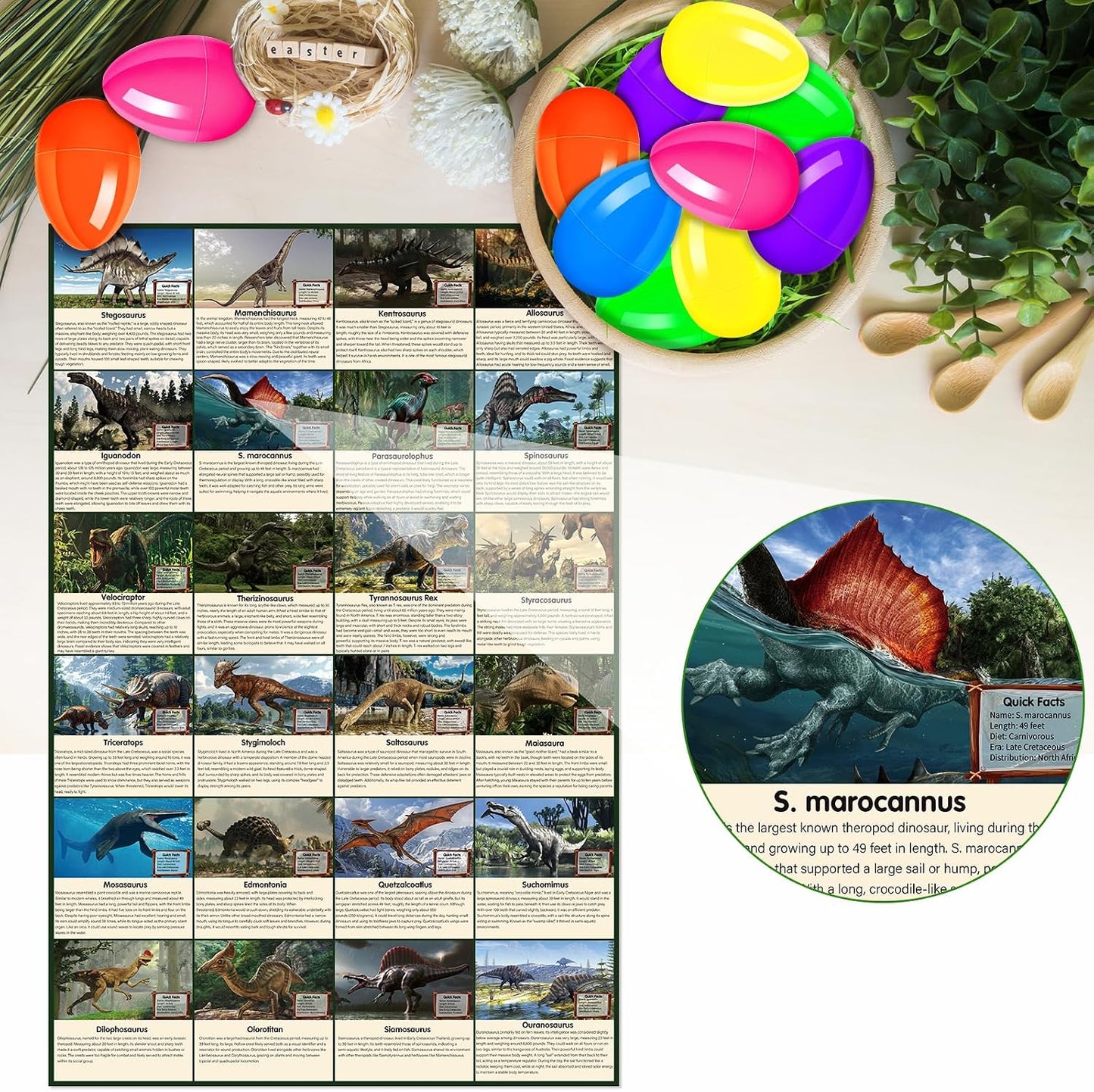 Prefilled Easter Eggs with Toys, 24 Pcs Filled with Dinosaur Toys Large Map, Easter Eggs Hunt for Kids, Party Favors, Basket Stuffers Fillers, Classroom Prize Supplies WN420