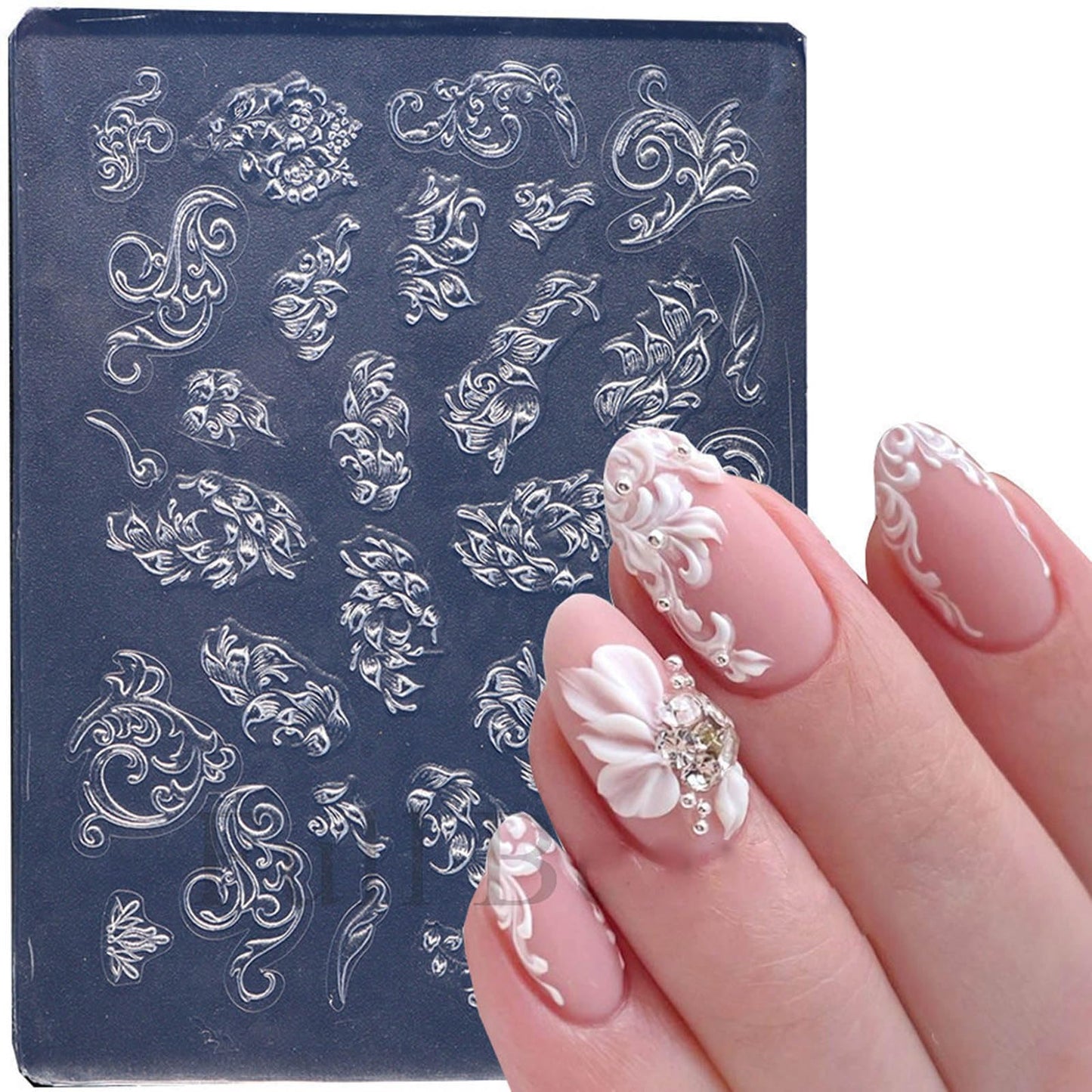 Nail Art Silicone Mold Beautiful 3D Nail Embossed Stencils Molds Epoxy Resin Mold DIY Crafts Party Home Decor BST220