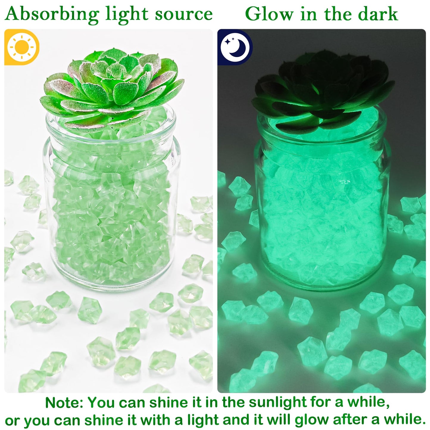 Kaiyuan Dynasty 300PCS Green Glow in the Dark Rocks Luminous Rocks Glowing Rocks for Vase Fillers Table Scatters Aquarium Fish Tank Home Decor,(11 * 14mm) BST220