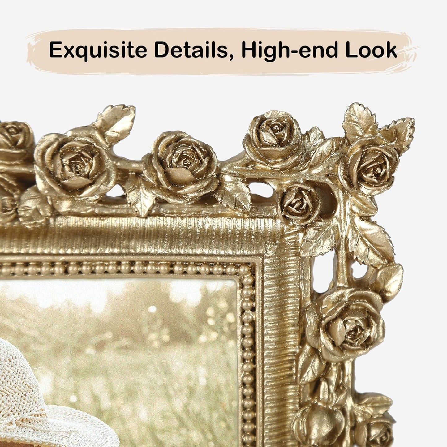 5x7 Wedding Picture Frame Gold,2 Pack Small Frame for Gallery Decor | Durable Resin Material,Tabletop & Wall Display,Real Glass,Rose Floral Design,Antique Brass Finish,Wedding Arrangement Decor BST326H