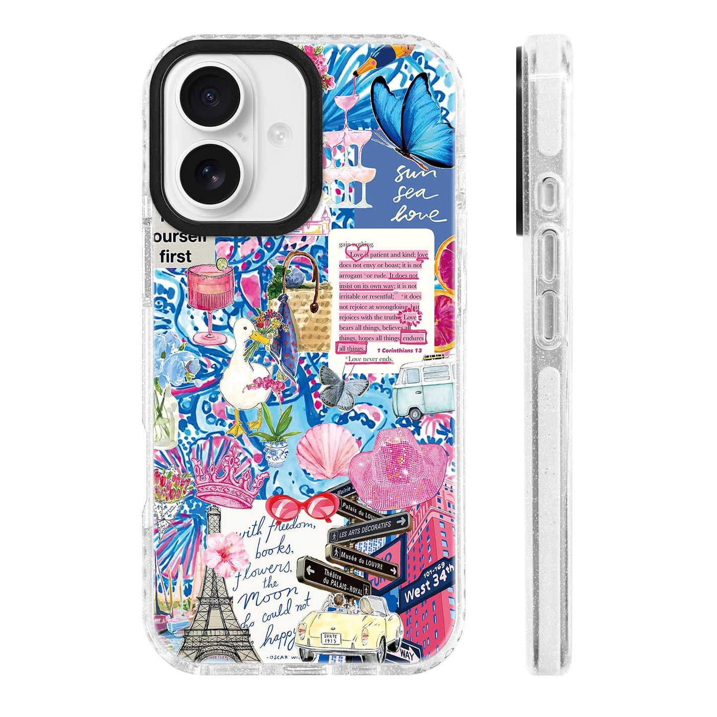for iPhone 16 Pro Case [Military-Grade Drop Protection/Stylish Soft TPU Protective/Camera Protection/for Women & Girls] - Beach Party Collage Pattern with Mermaid WN420