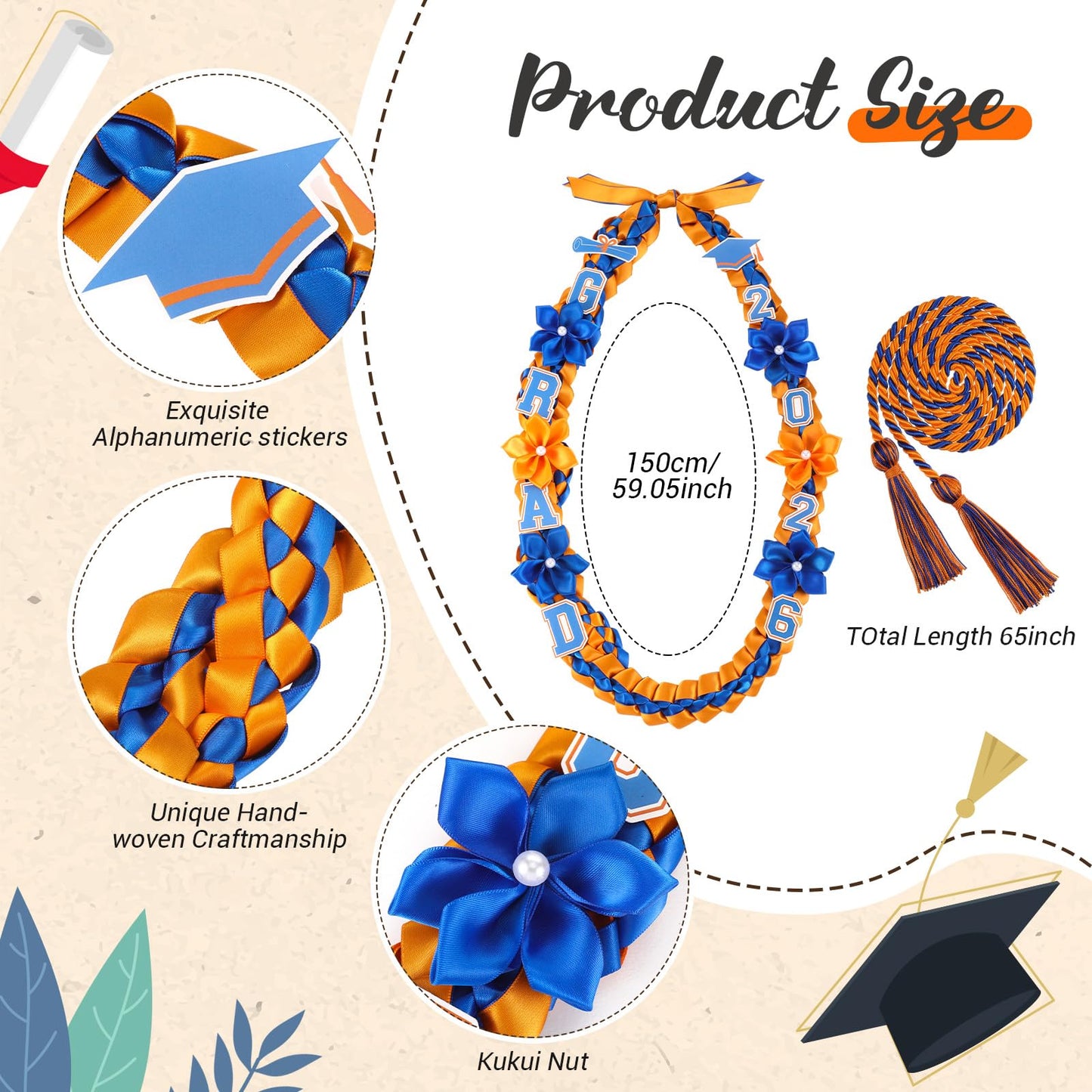 Thiccywoov Graduation Ribbon Lei Class of 2026 Grad Lei Kit Graduation Double Braided Necklace with Honor Cord for Graduate Women Men High School College Grad Party Supplies(Purple, Black) BST326H