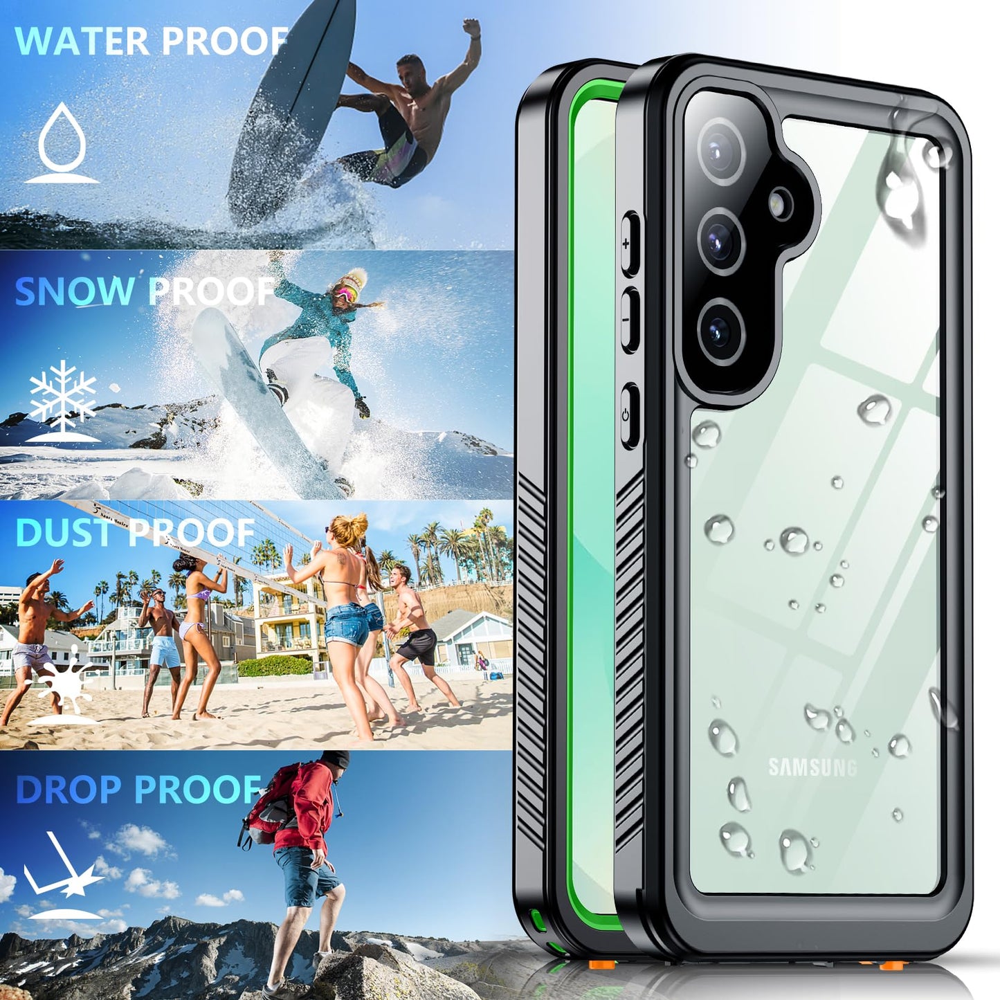 SPIDERCASE Designed for Samsung Galaxy S23 Case Waterproof,Built-in Screen & Camera Lens Protector[IP68 Underwater][Military Grade Shockproof] Full Body Protection Phone Case, Black/Clear WN420