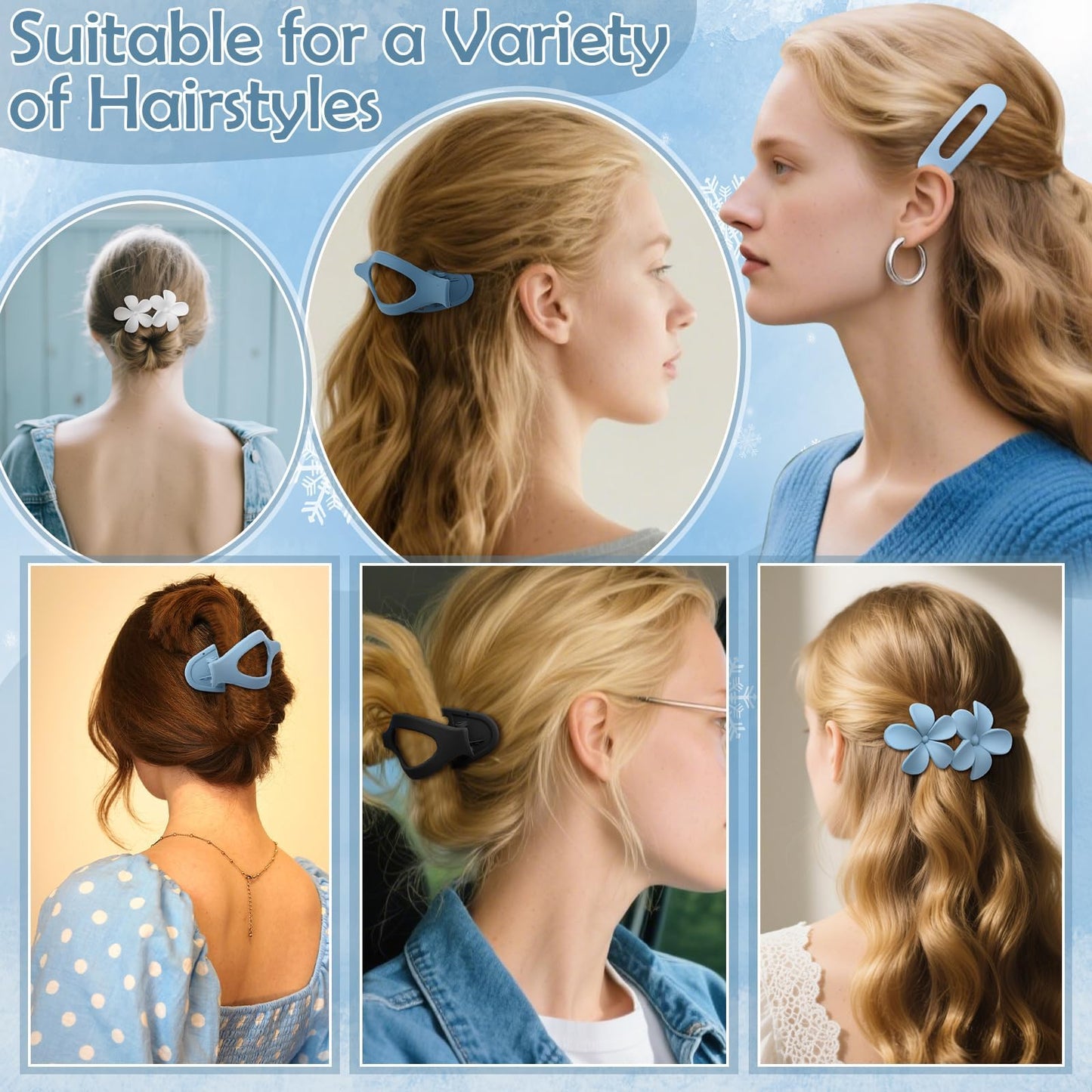 8 Pcs Flat Hair Clips for Women, 2 Styles Large Flat Claw Clips for Women, Strong Hold Non-slip French Hair Clips for Thick Thin Hair, Neutral Color WN420
