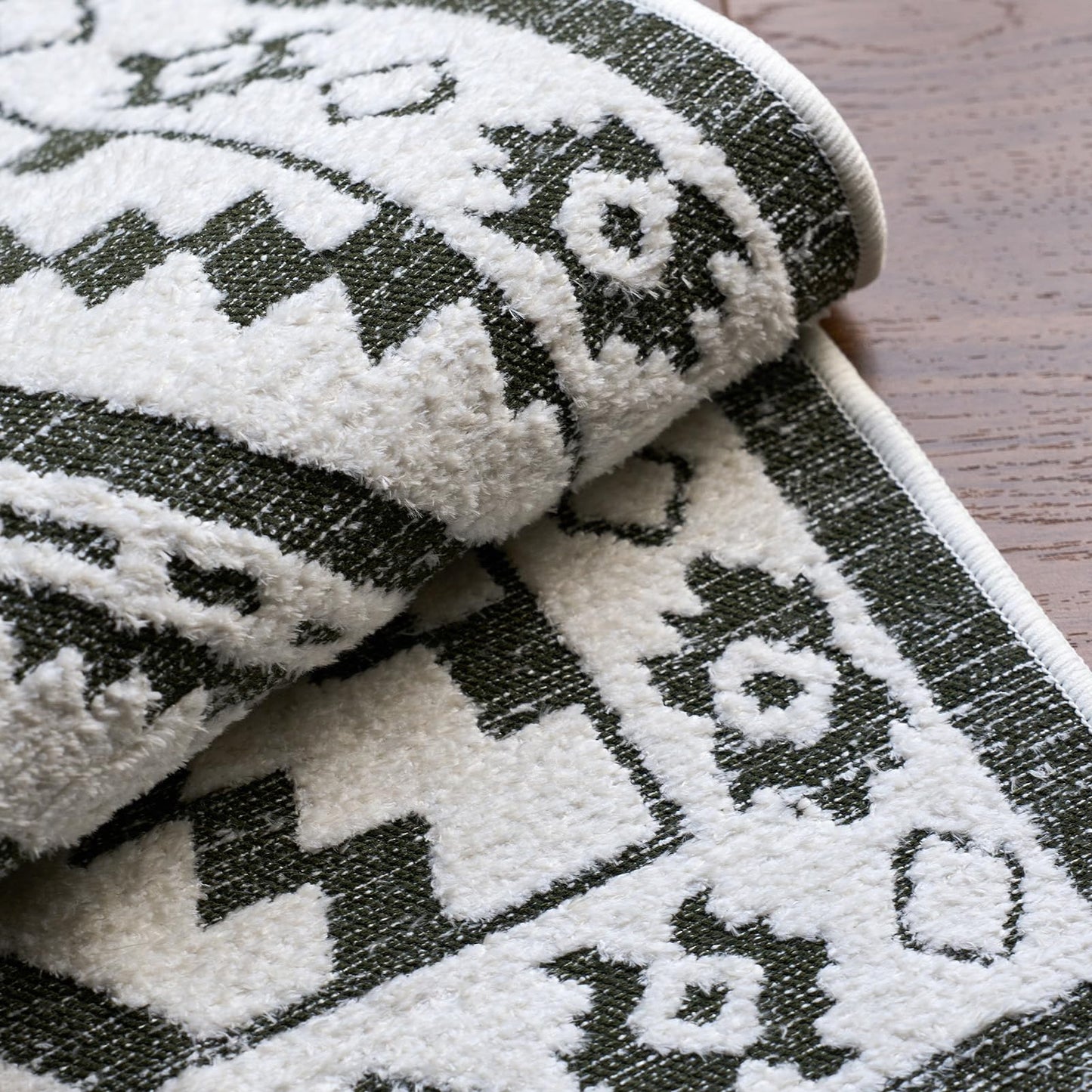Moroccan Washable Area Rug 3x5, Geometric Tribal Decorative Woven Rug, Non-Slip Boho Farmhouse Soft Low-Pile Area Rug for Living Room Bedroom Nursery Dining Table, Dark Brown/White BST326H