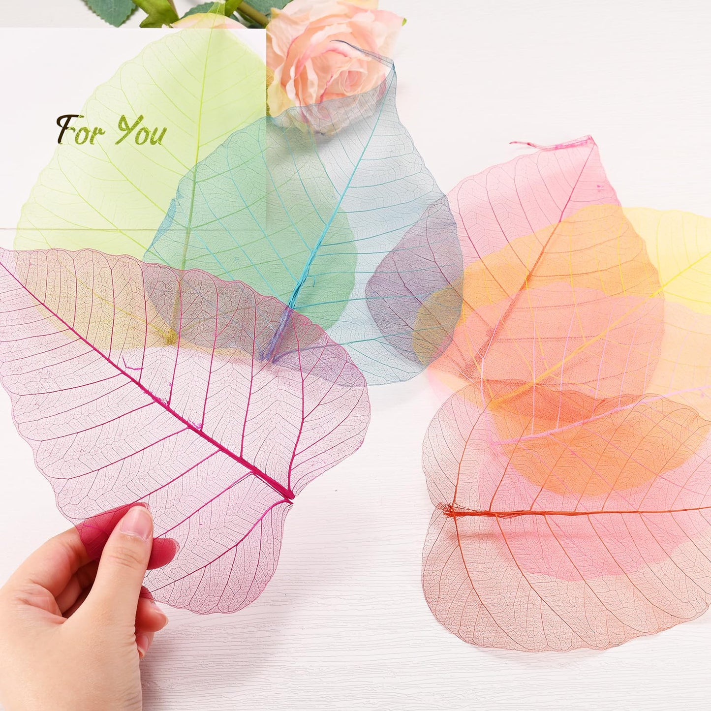 M METERXITY 100-Pack Skeleton Leaves, 5.1 Inch Natural Dried Pressed Bodhi Skeleton Leaves Vein for Resin/DIY Crafts Card/Scrapbook/Wedding, Small Leaves Decorative [Coffee] BST220