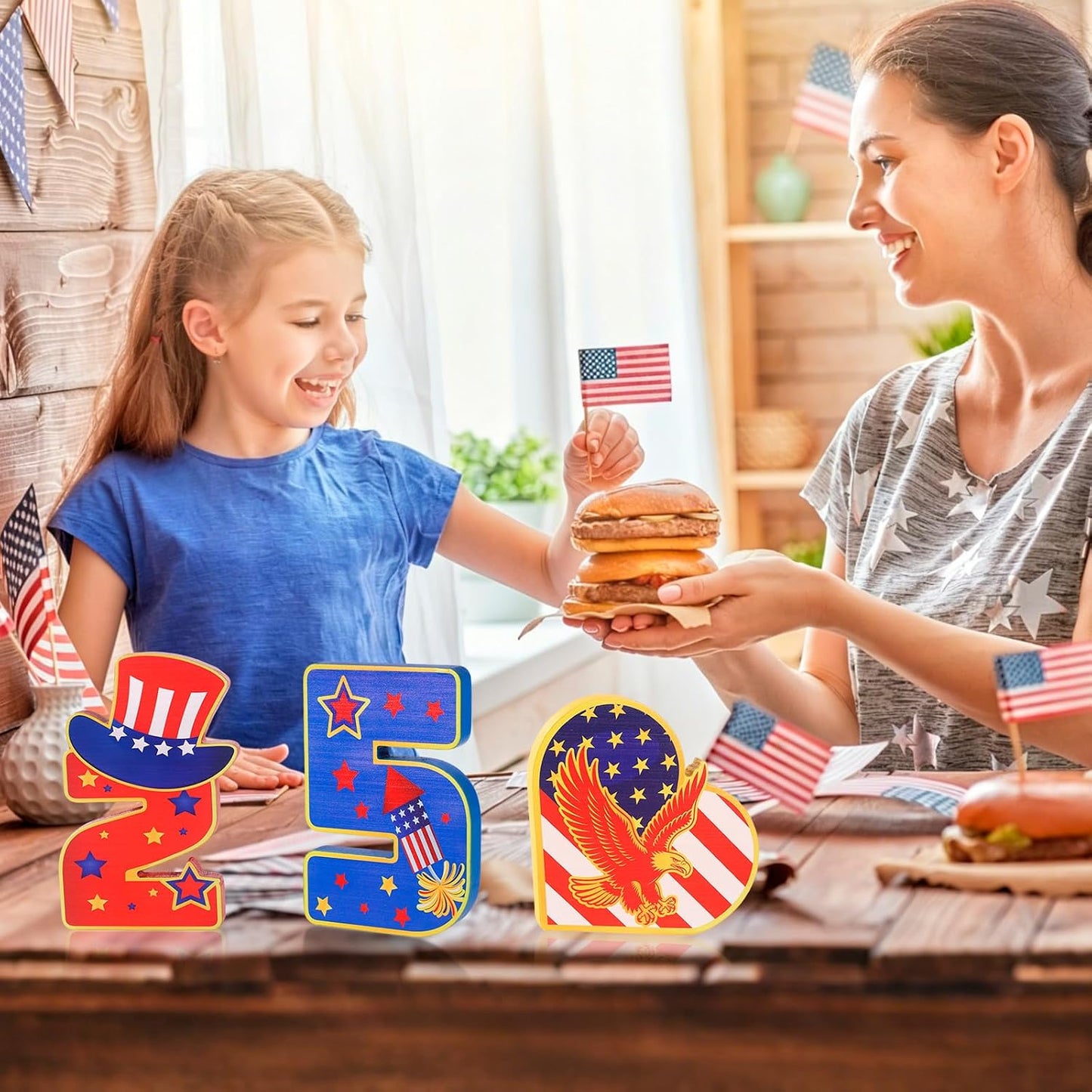 HOWAF 4th of July Decorations Table Decor, USA 250th Anniversary Decorations Wooden Table Centerpiece, America Independence Day 250th Birthday Table Topper BST326L