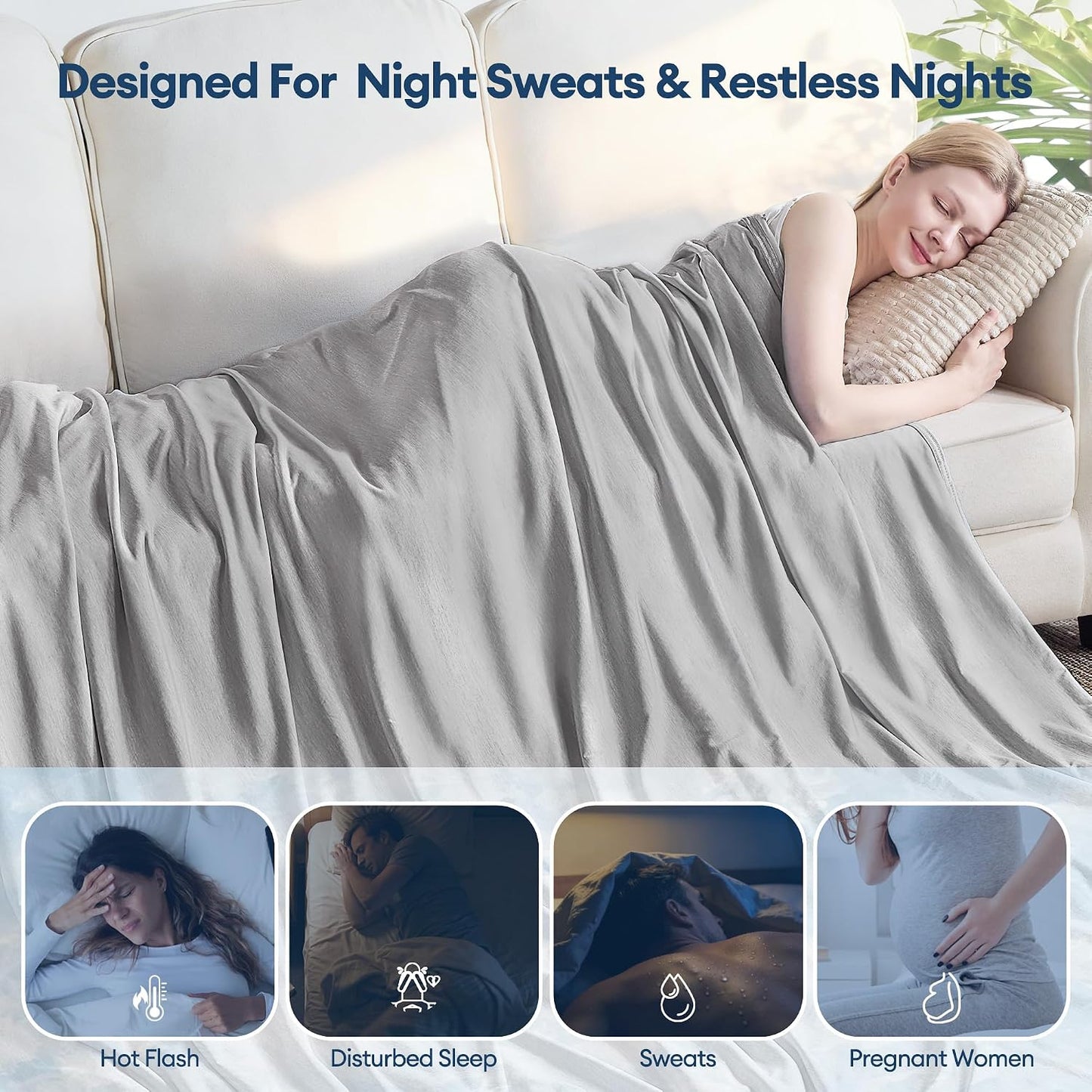 VFROO Cooling Blanket for Hot Sleepers Twin Size 60''×80'', Summer Blanket Thin Lightweight Breathable, Absorbs Sweat Heat to Keep Adults Cool, Cold Blanket for Sleeping on Bed Couch, Grey BST326H