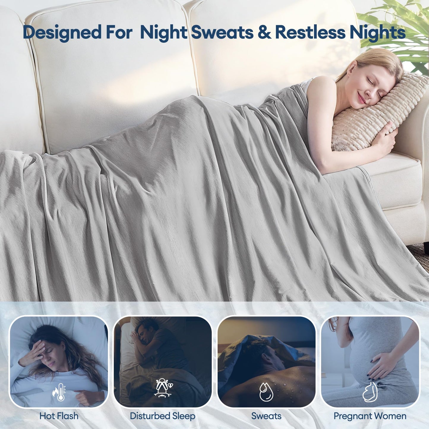 VFROO Cooling Blanket for Hot Sleepers Twin Size 60''×80'', Summer Blanket Thin Lightweight Breathable, Absorbs Sweat Heat to Keep Adults Cool, Cold Blanket for Sleeping on Bed Couch, Grey BST326H