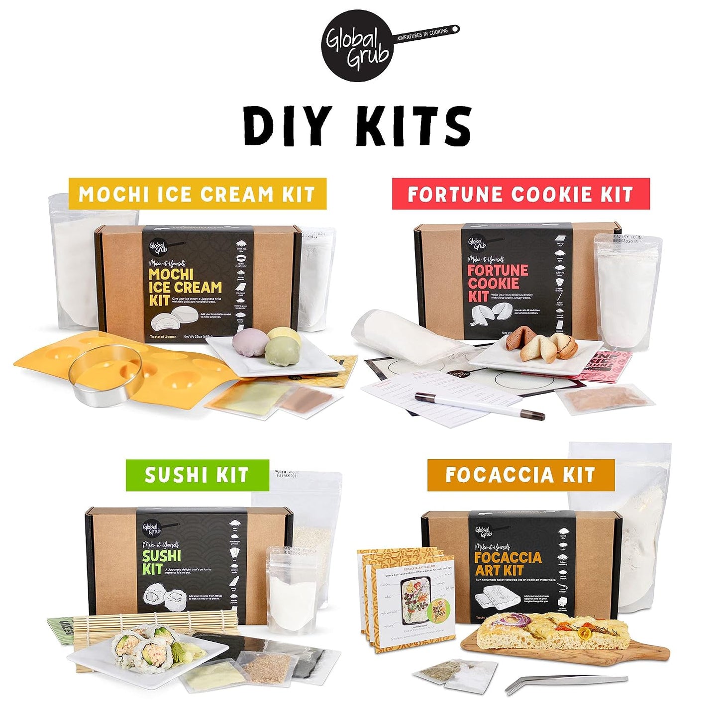 Global Grub DIY Sushi Making Kit - Sushi Kit With Ingredients - Sushi Rice, Nori Sushi Seaweed, Sushi Rice Seasoning, Sesame Seeds, Wasabi Powder - Bamboo Rolling Mat, Instructions, Makes 48 Pieces DD1210