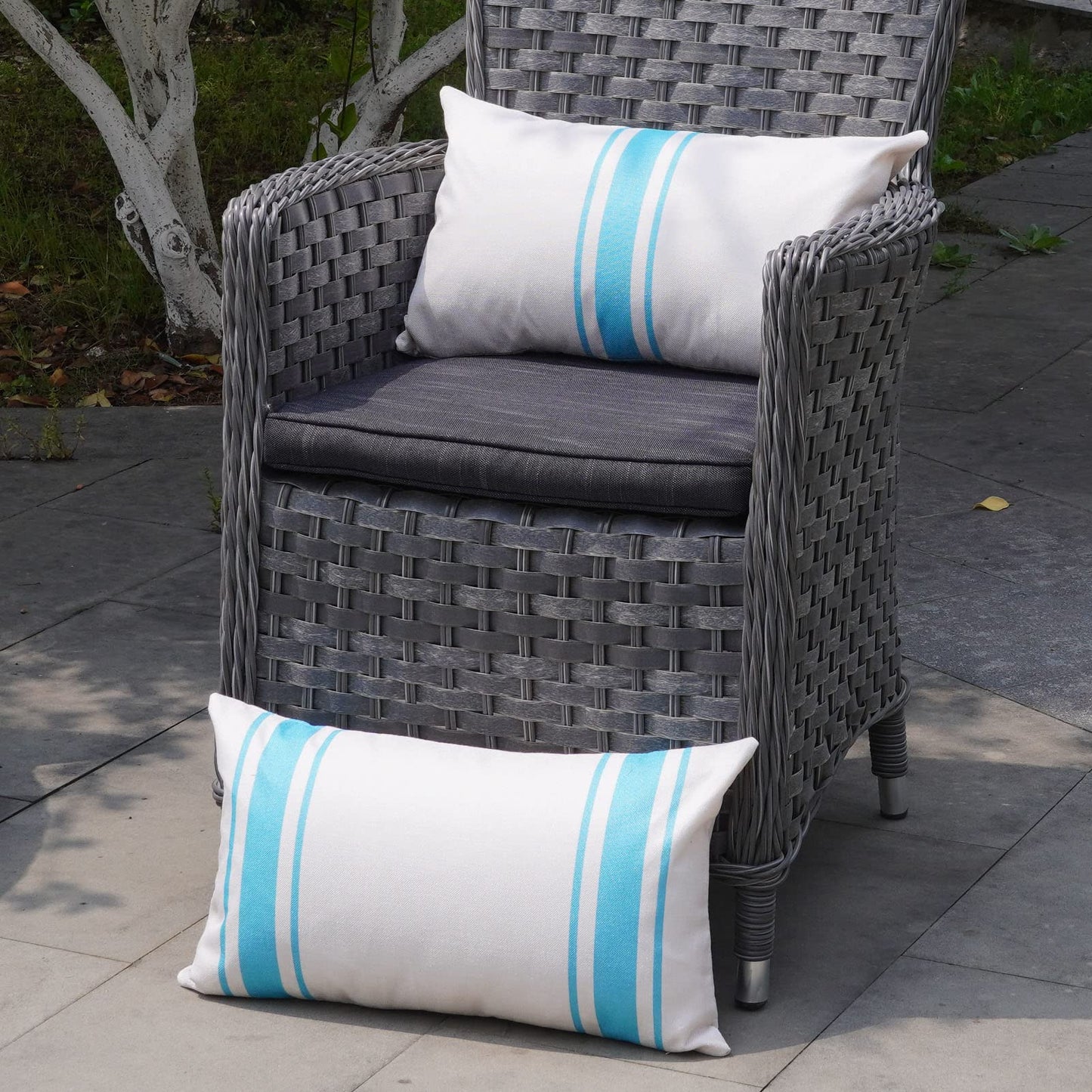 ONWAY Outdoor Pillow Covers Waterproof 18x18 Set of 2 Decorative Linen Throw Pillow Cover Beige and Black Striped Outdoor Pillows for Patio Furniture BST220