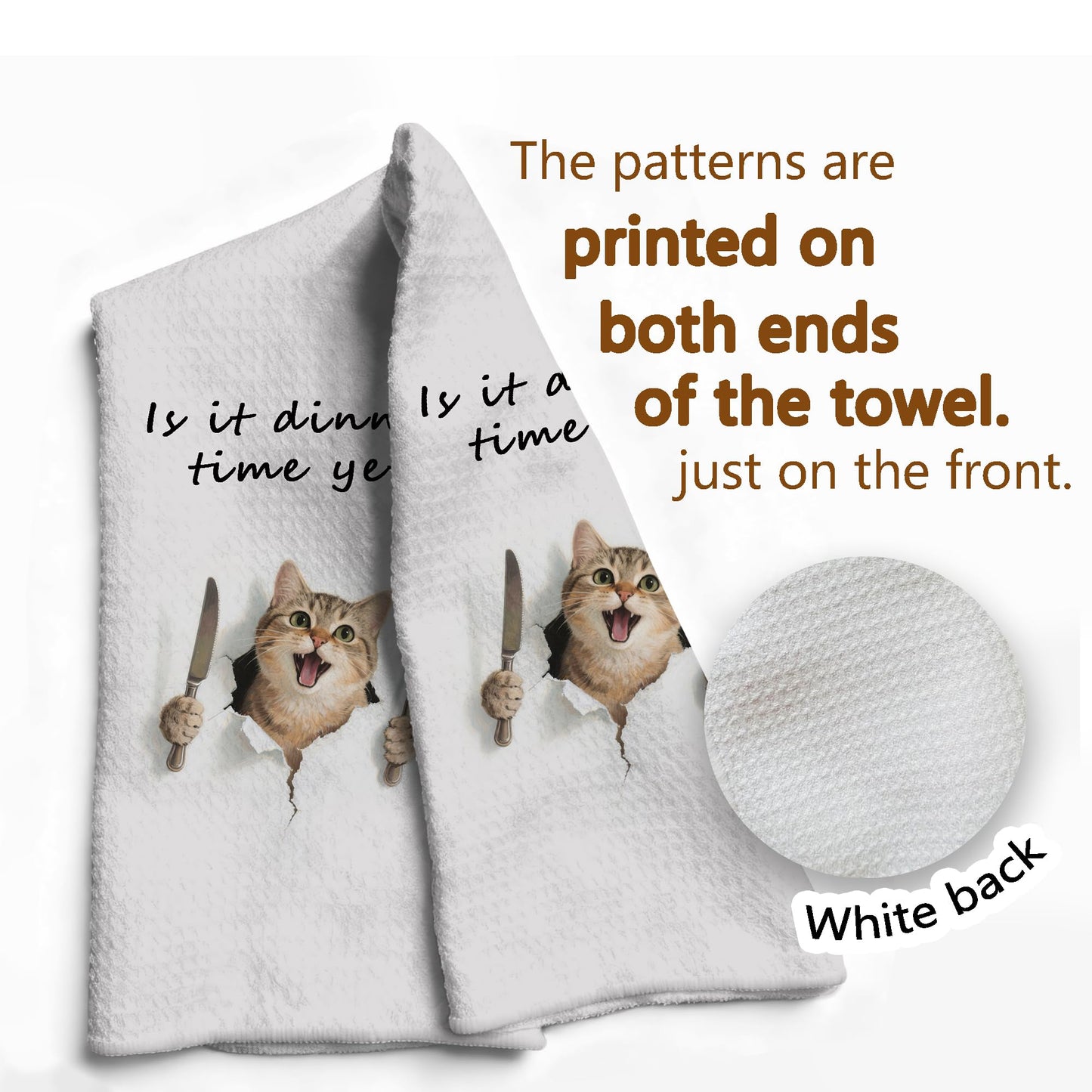 Funny Cat Gifts Kitchen Towels, Cute Cat with Knife and Fork Microfiber Dish Tea Towel for Kitchen Decor, Funny Cats Cooking Decor, is It Dinner Time Yet, 16x24 Inch BST220