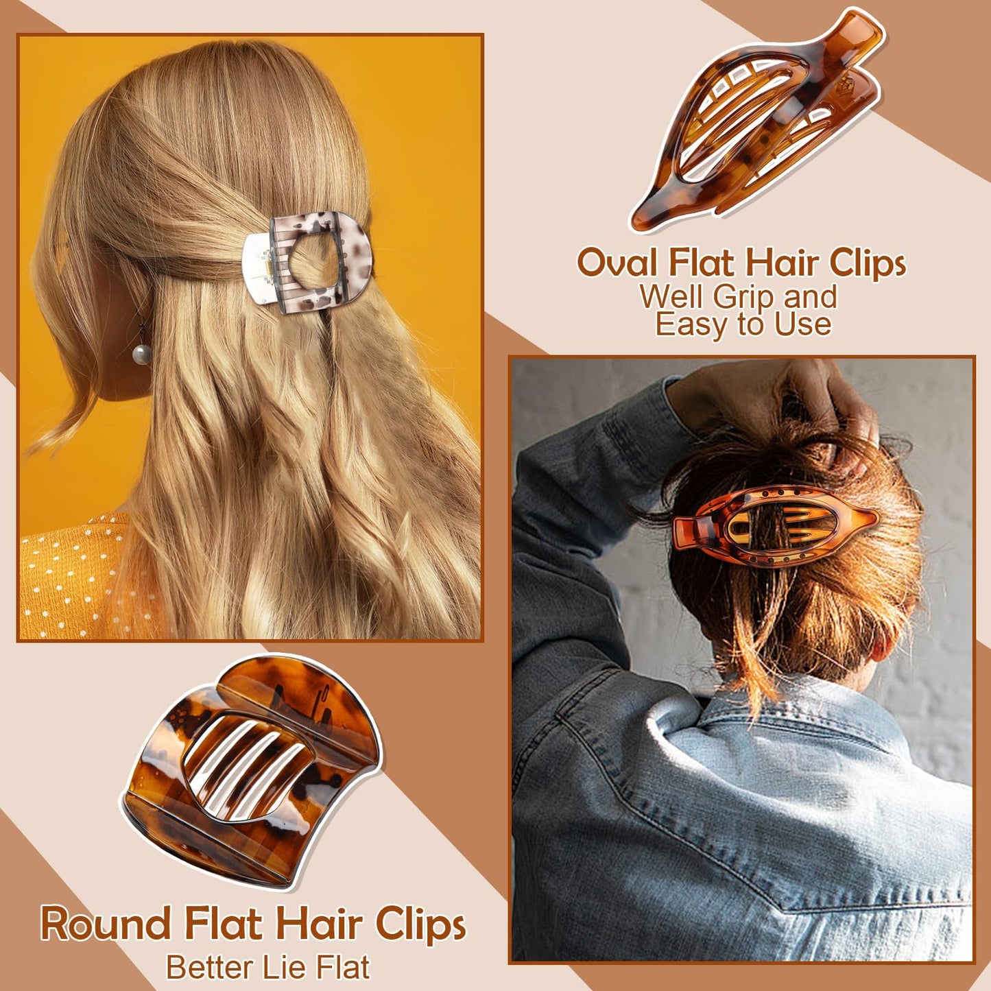 8 Pcs Flat Hair Clips for Women, 2 Styles Large Flat Claw Clips for Women, Strong Hold Non-slip French Hair Clips for Thick Thin Hair, Neutral Color WN420
