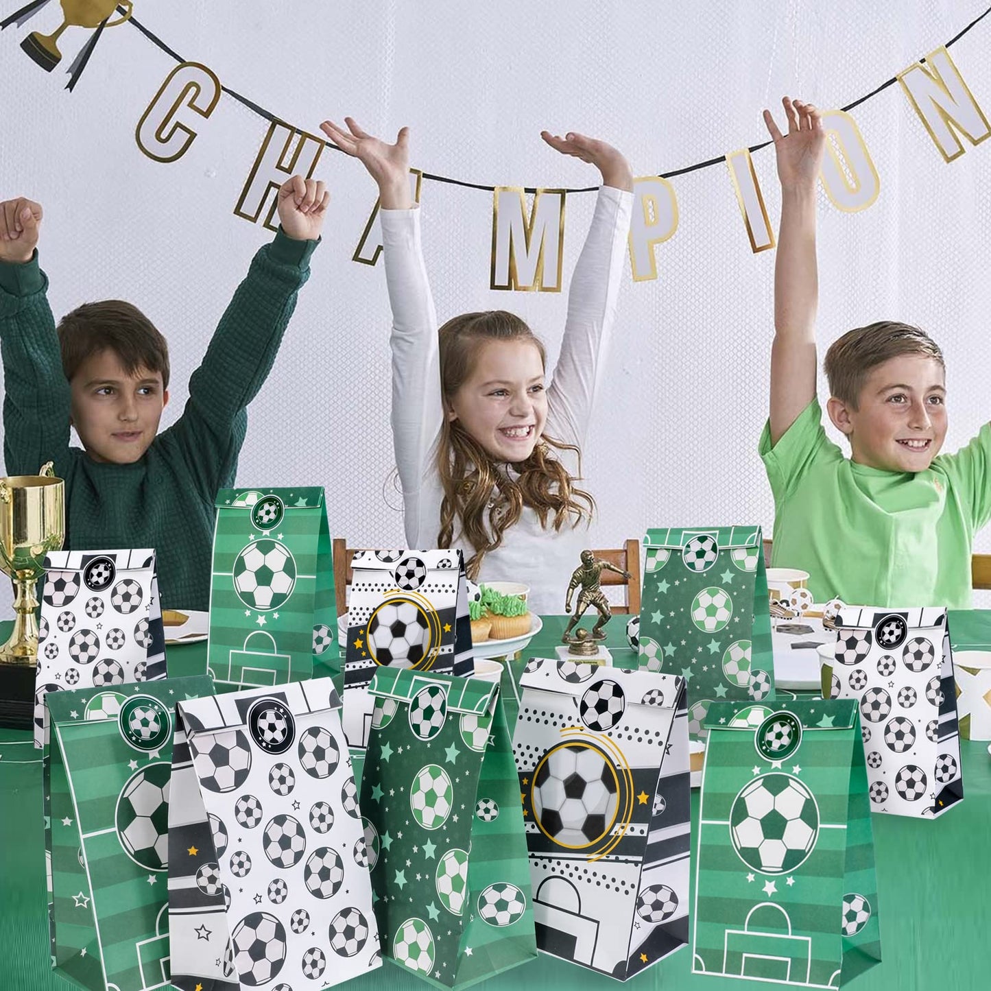 Qpout Soccer Goodie Bags Party Pack - 12 Snack Bags With Sealing Stickers for Kids Teams & Birthdays - Black & White BST326L