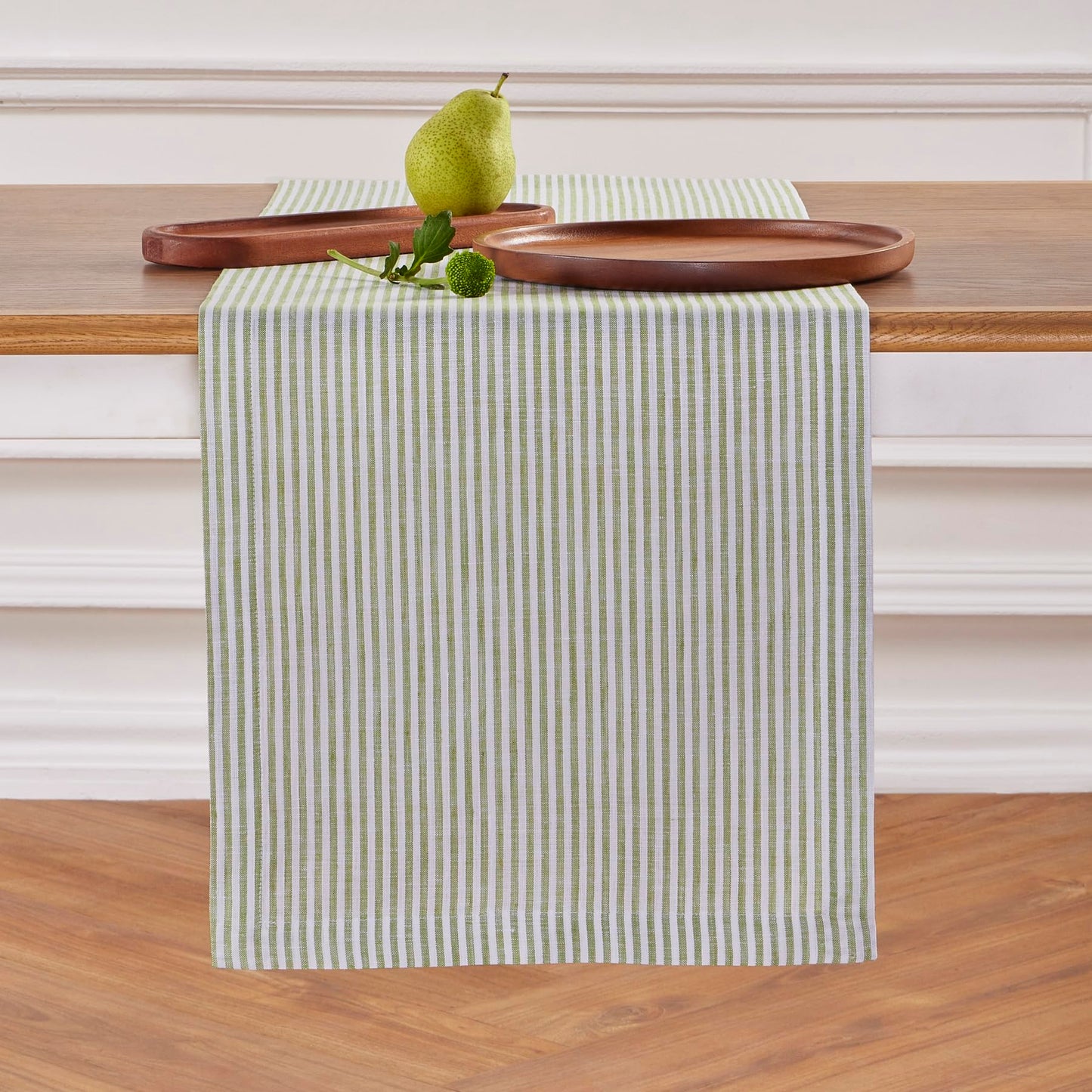 Solino Home 100% Pure Linen Table Runner Stripe Striped, Julia 14 x 72 in | Table Runners for dining, hallway and console tables; woven stripe, mitered corners; Muted Pastel Stripe; OEKO-TEX Certified BST326SOLH