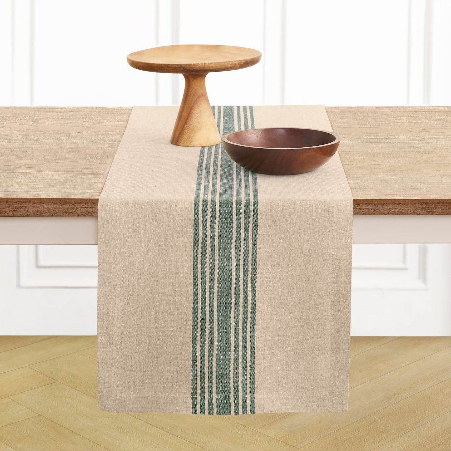 Solino Home 100% Linen Table Runner, 14 x 60 in, Black and White Striped | Farmhouse Table Runners for dining, console and side tables; vintage grain sack centre stripe; Pure Linen; OEKO-TEX Certified BST326SOLH